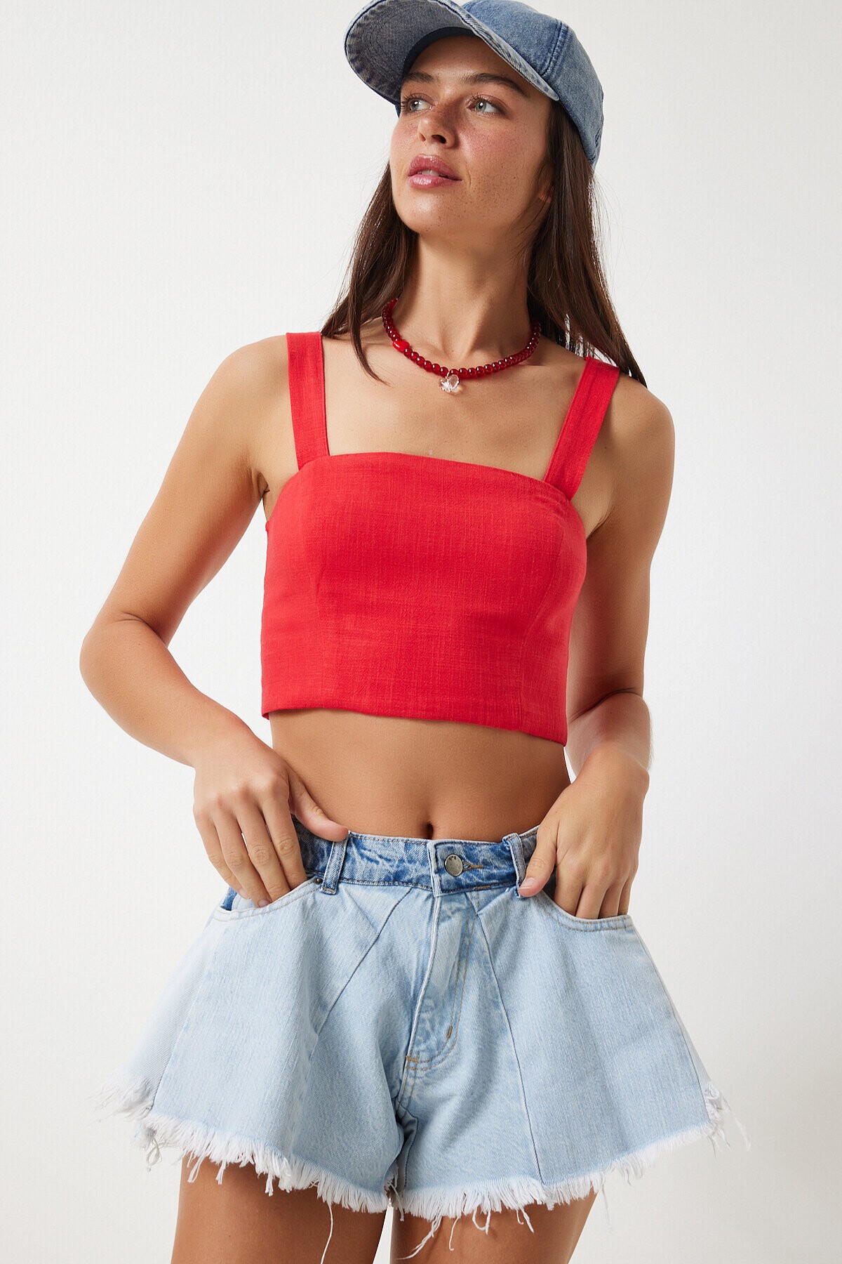 Püsküllü Mini Denim Şort BUZ MAVİ LHE0001
