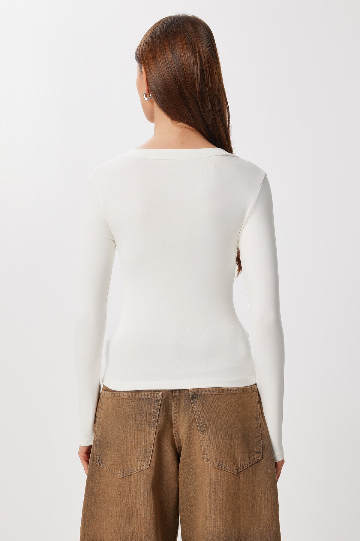 V Yaka Saran Basic Modal Bluz KEMİK LMW0029