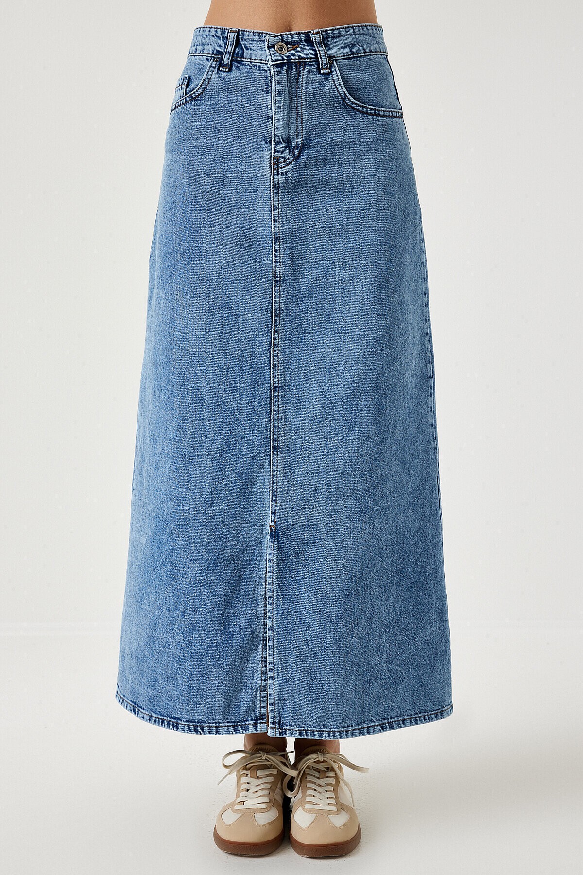 Yırtmaçlı Uzun Denim Etek AÇIK MAVİ LRV0016