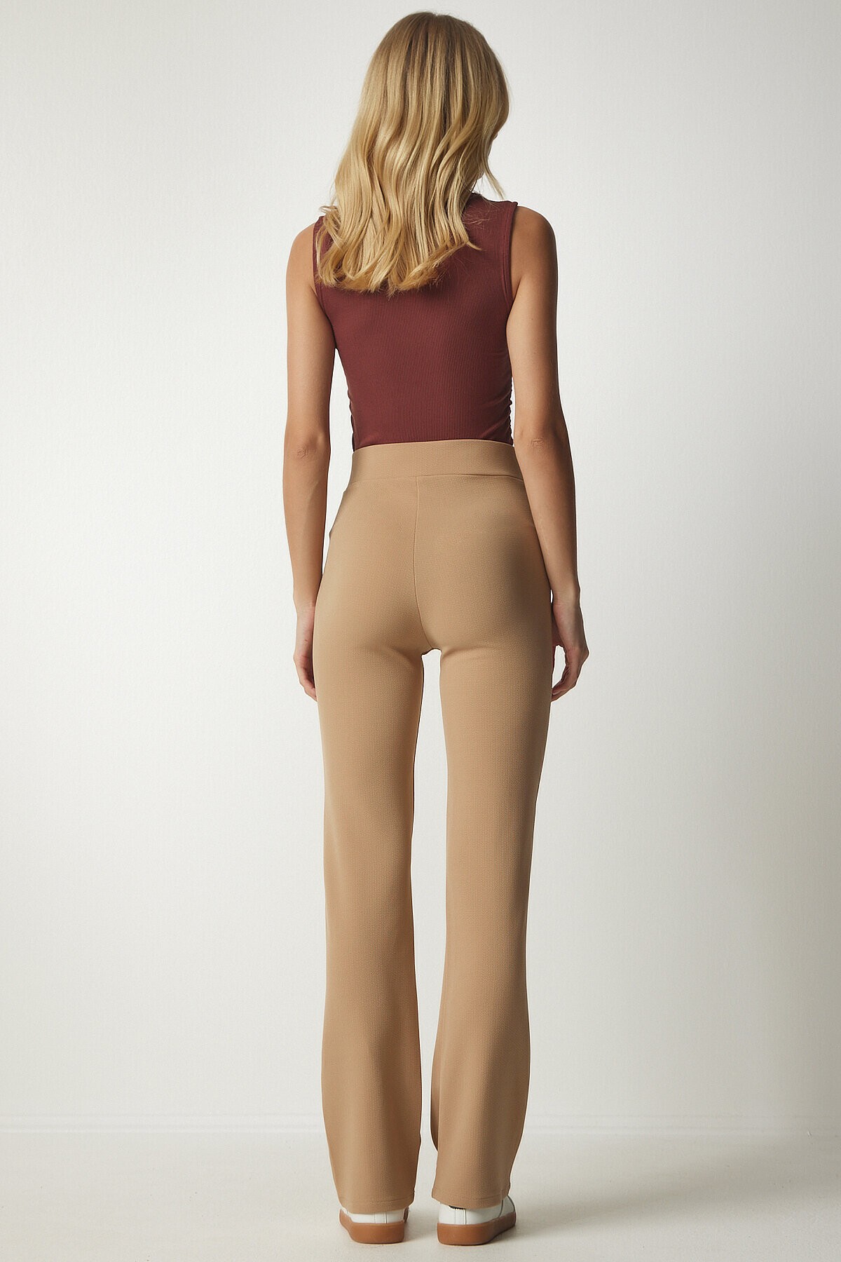 Yüksek Bel Likralı Örme Pantolon CAMEL LRV0004