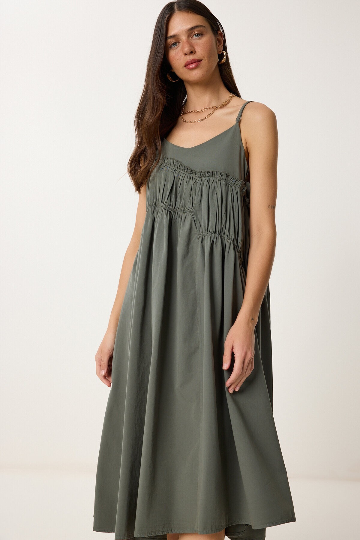 Askılı Yazlık Dokuma Elbise HAKİ LRC0002