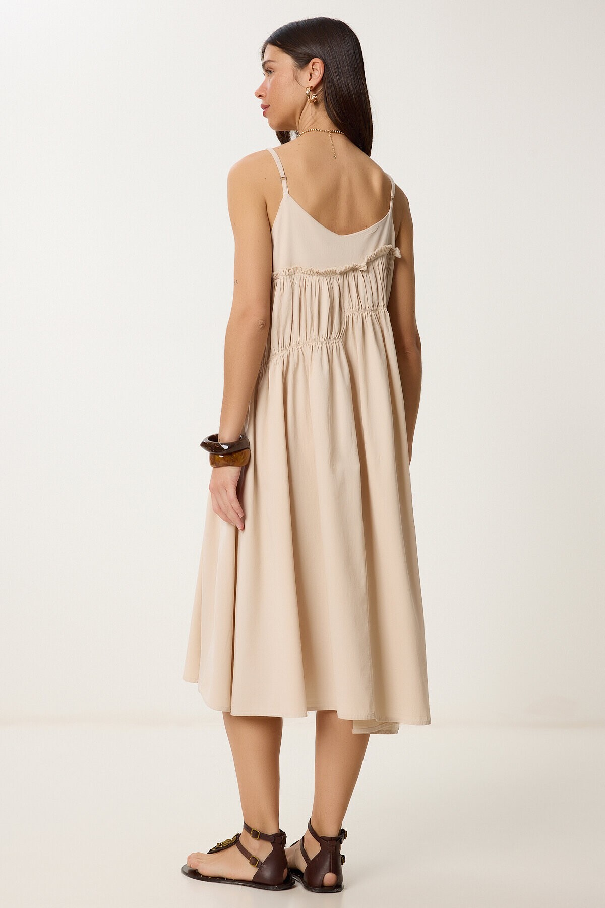 Askılı Yazlık Dokuma Elbise KREM LRC0002