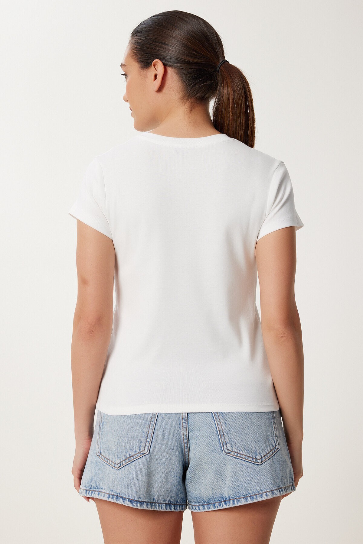 Ayıcık Baskılı Pamuklu Örme T-shirt EKRU LUB0111
