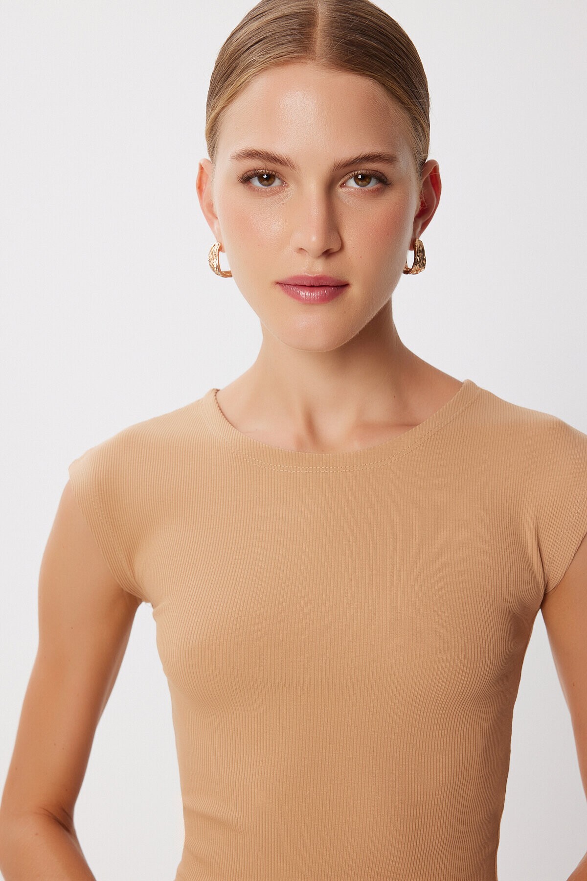 Basic Fitilli Örme Crop Bluz BİSKÜVİ LMX0122