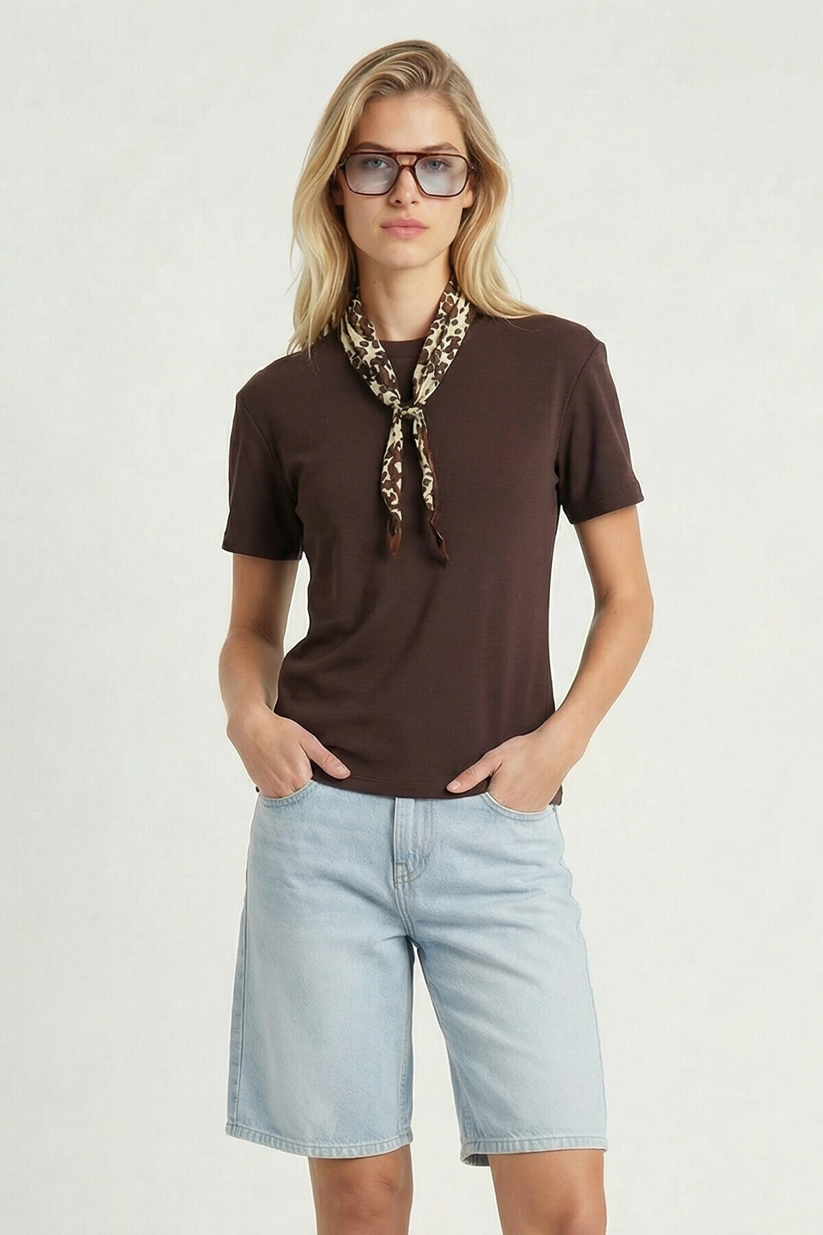 Basic Modal T-shirt KAHVERENGİ LMC0084