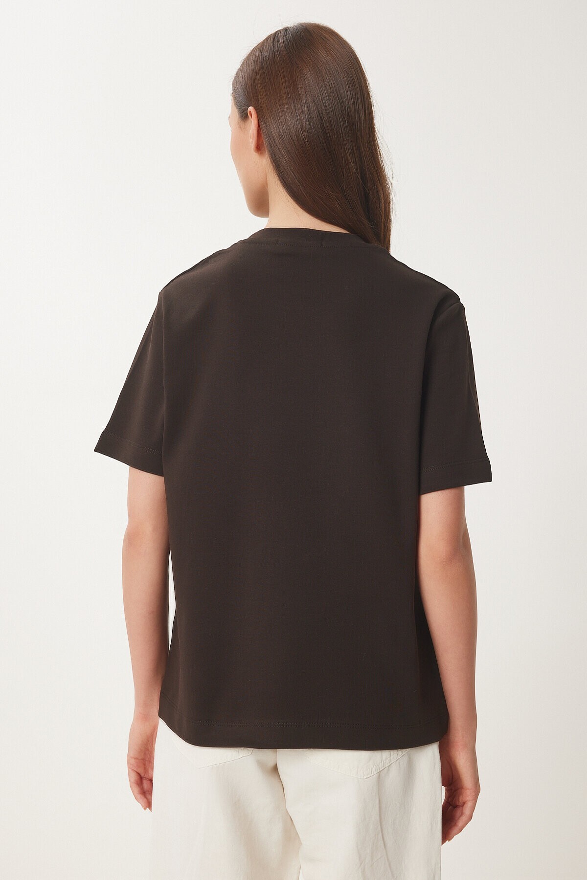 Basic Pamuklu Örme T-shirt ACI KAHVE LUS0094