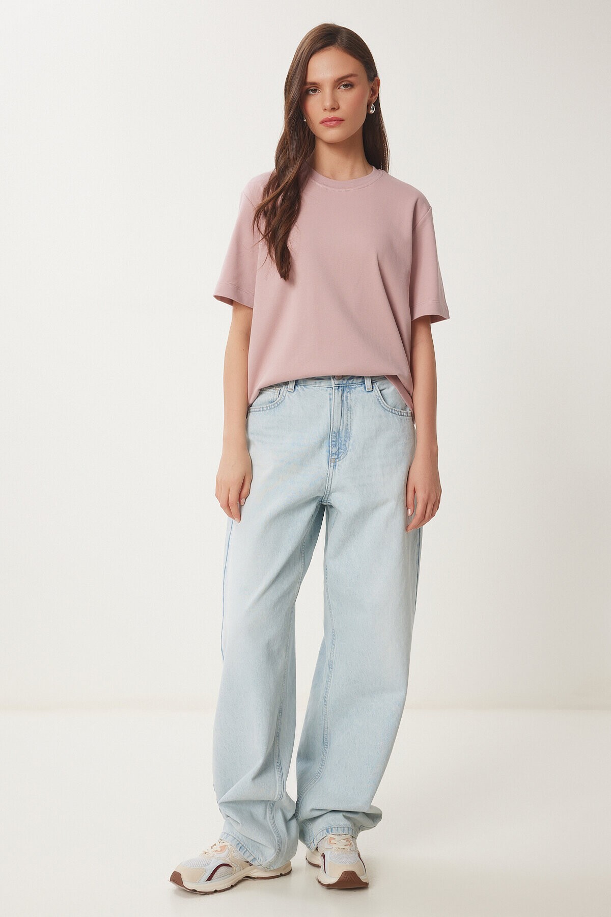 Basic Pamuklu Örme T-shirt GÜL KURUSU LUS0094