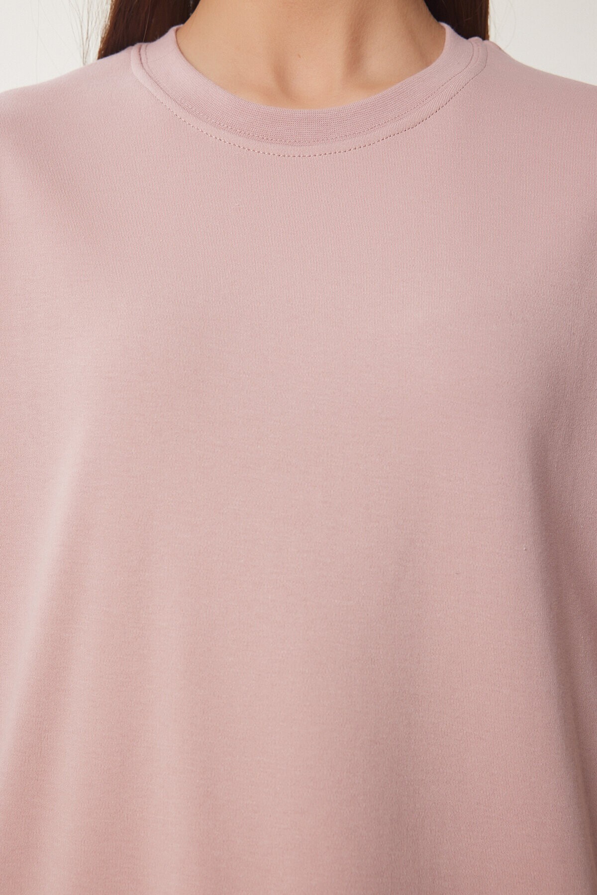 Basic Pamuklu Örme T-shirt GÜL KURUSU LUS0094