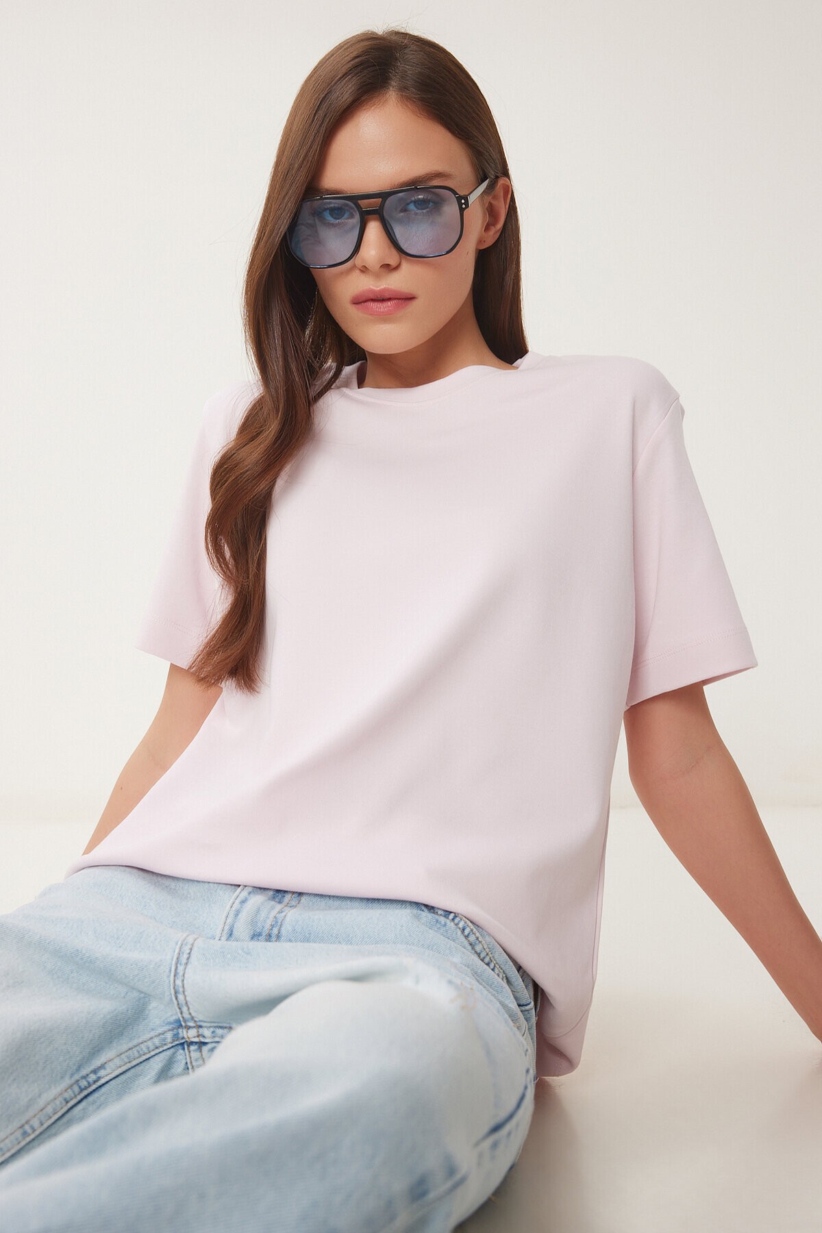 Basic Pamuklu Örme T-shirt PEMBE LUS0094