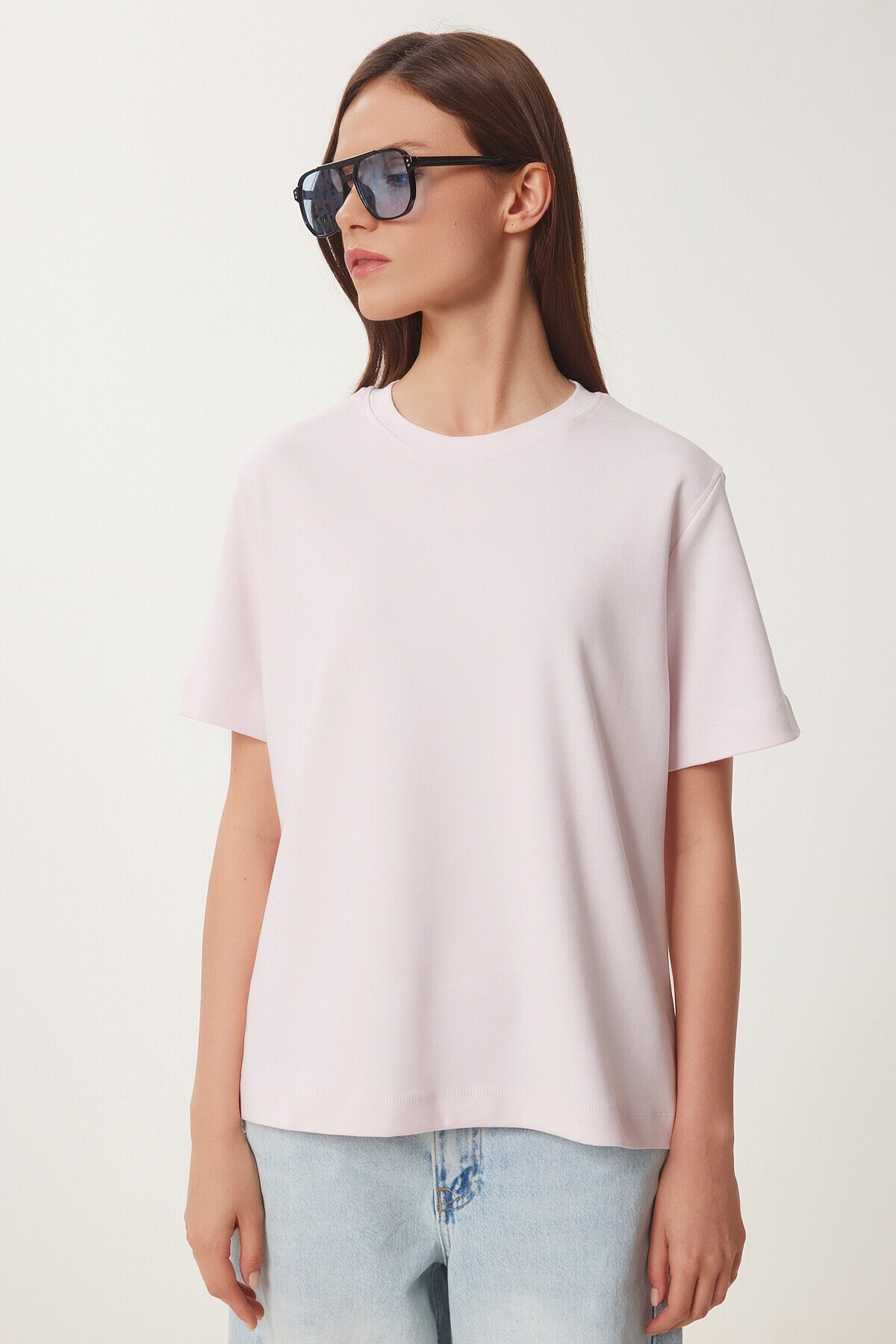 Basic Pamuklu Örme T-shirt PEMBE LUS0094