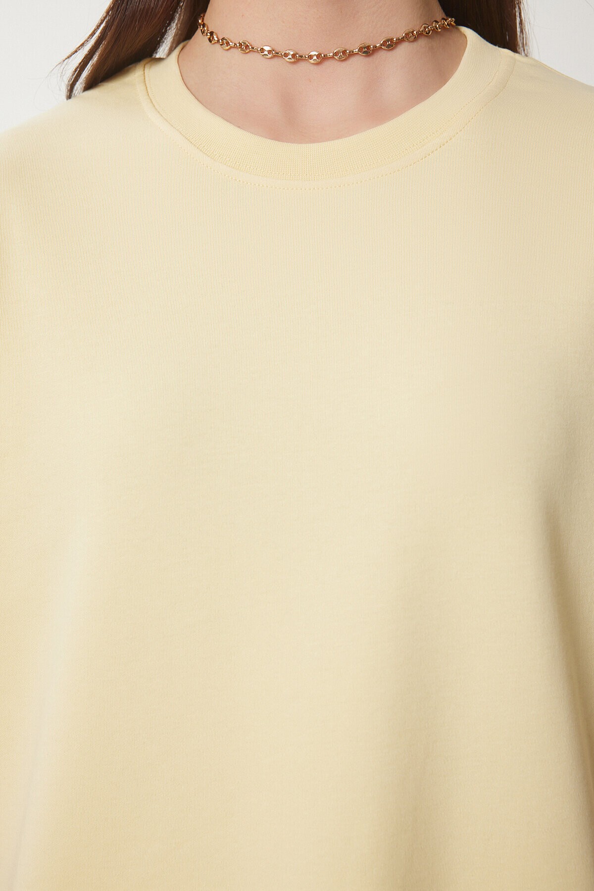 Basic Pamuklu Örme T-shirt SARI LUS0094