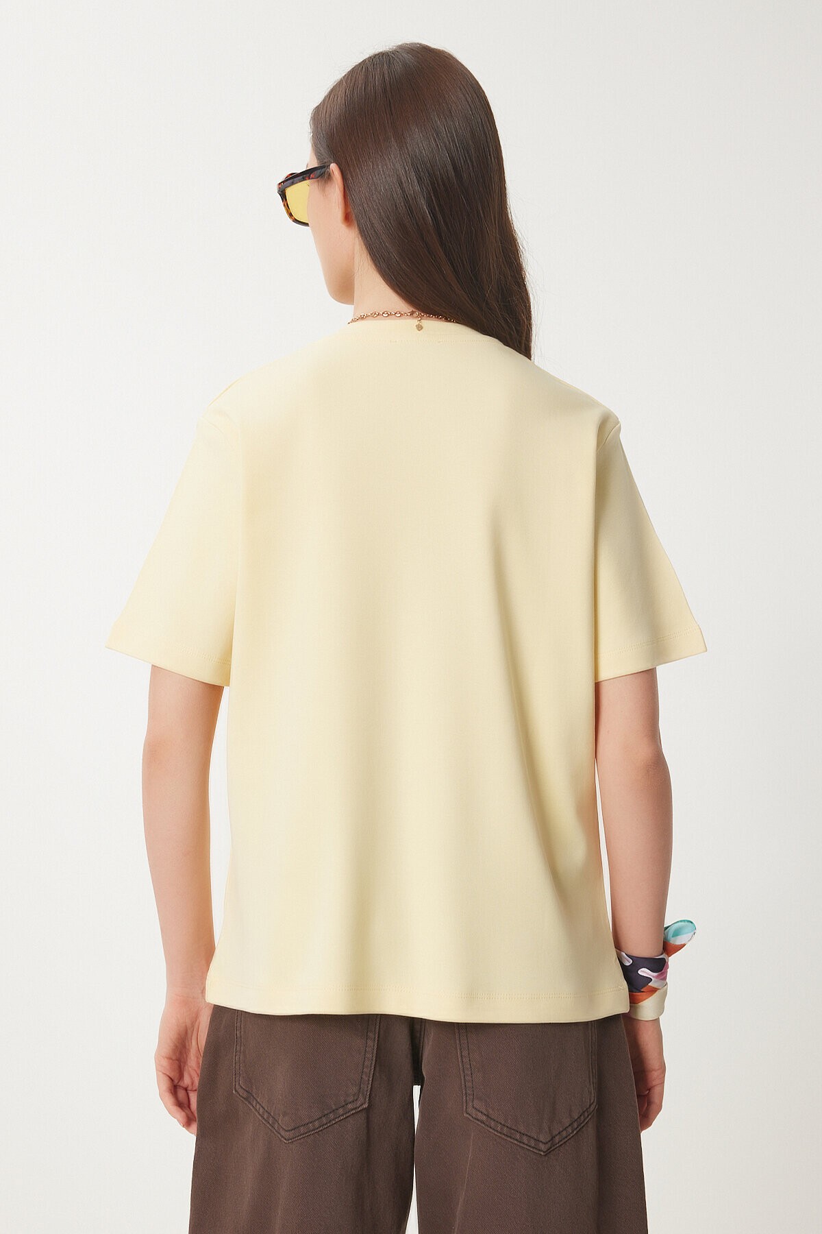 Basic Pamuklu Örme T-shirt SARI LUS0094