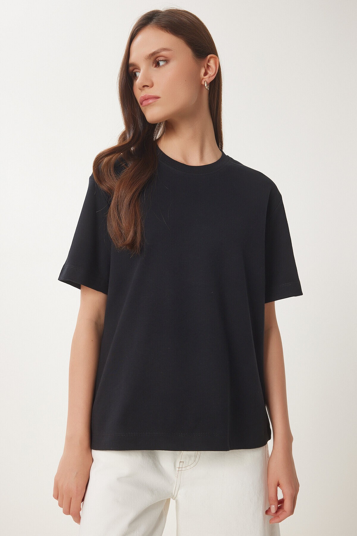 Basic Pamuklu Örme T-shirt SİYAH LUS0094