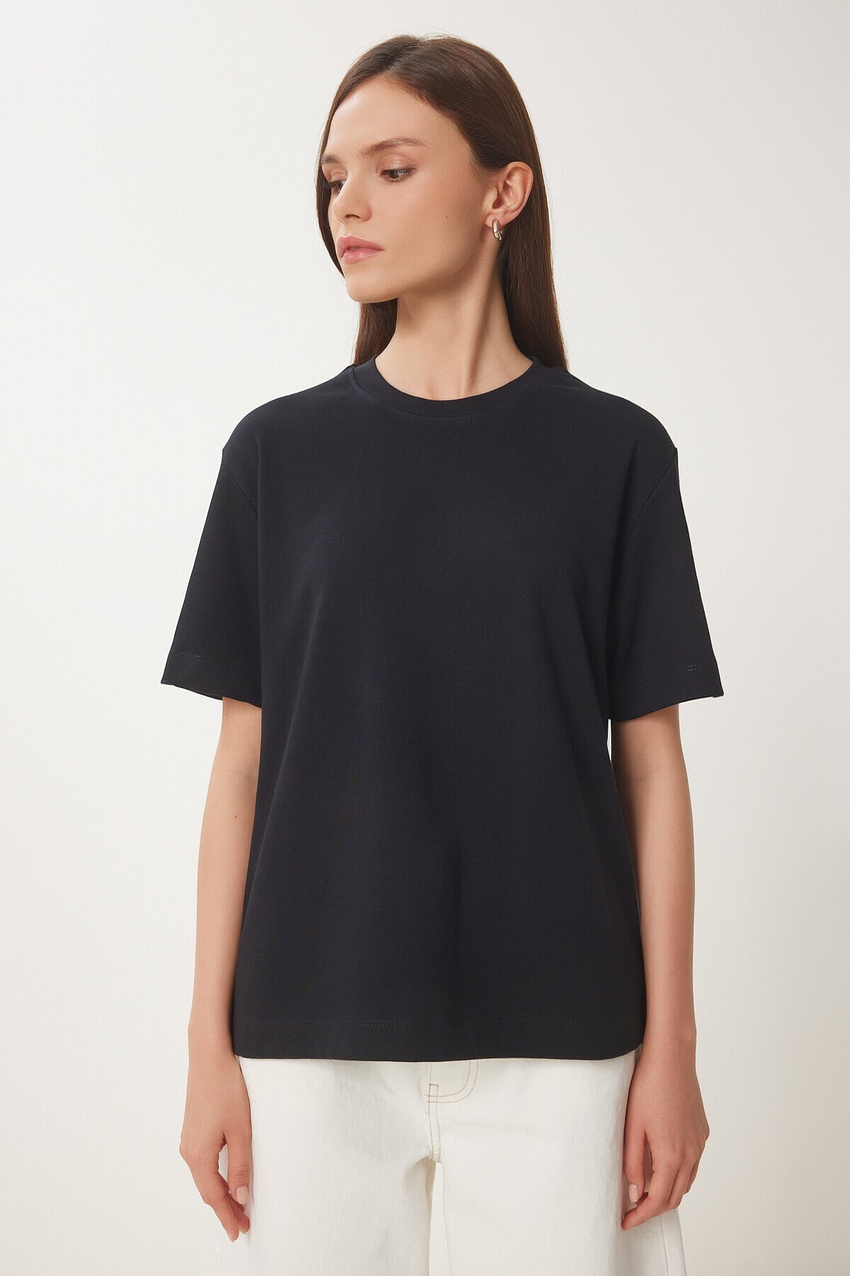 Basic Pamuklu Örme T-shirt SİYAH LUS0094