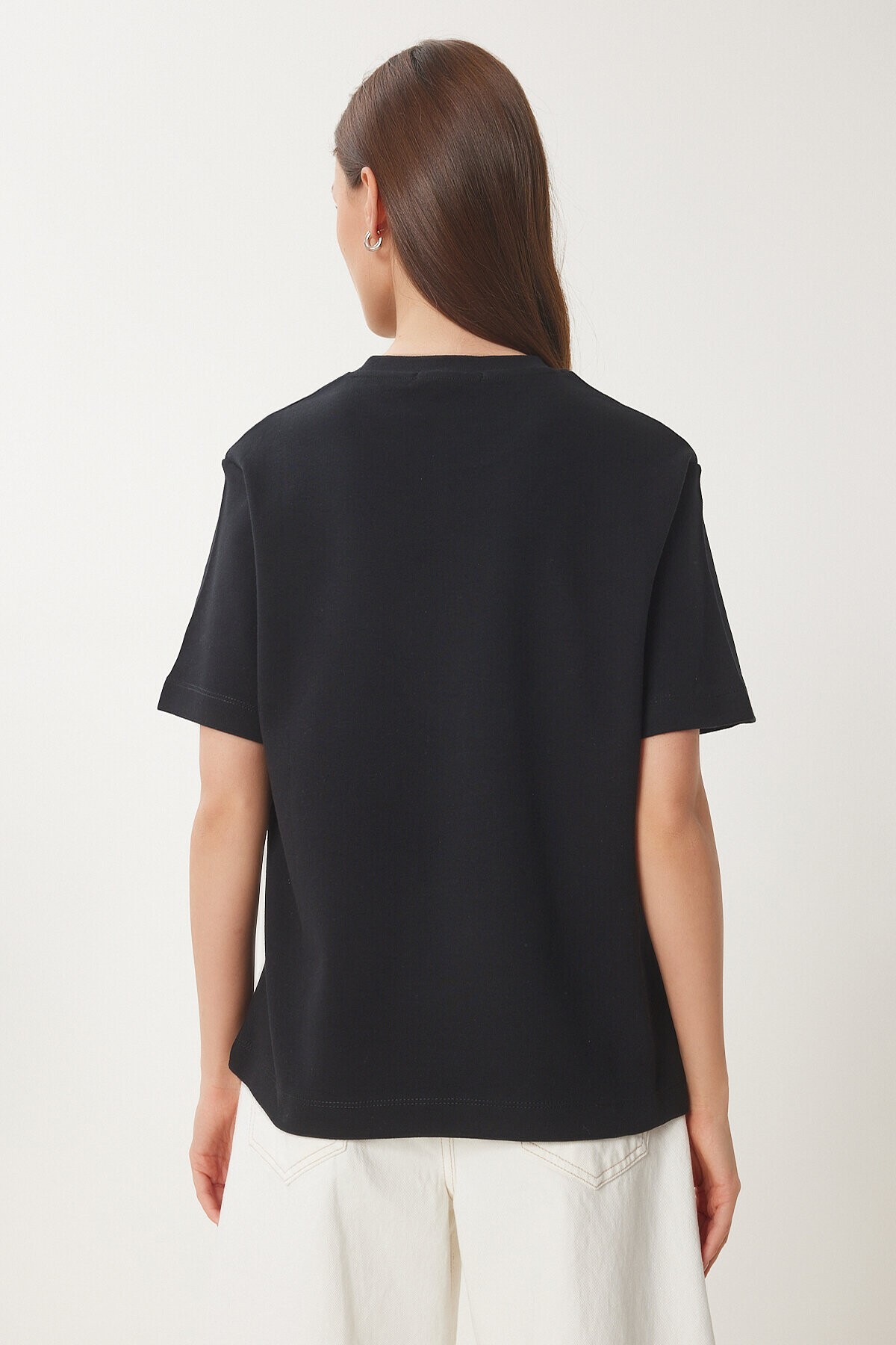Basic Pamuklu Örme T-shirt SİYAH LUS0094