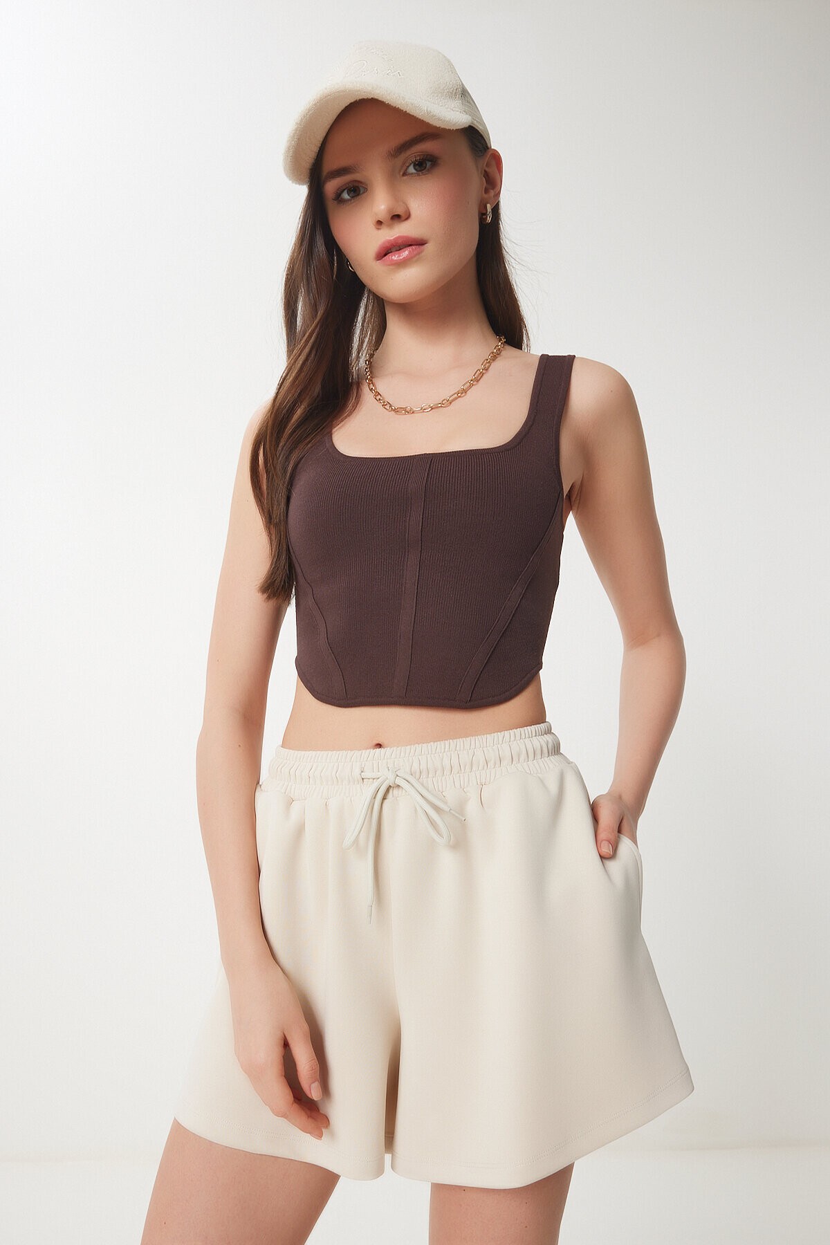 Cepli Modal Şort KREM LUB0097