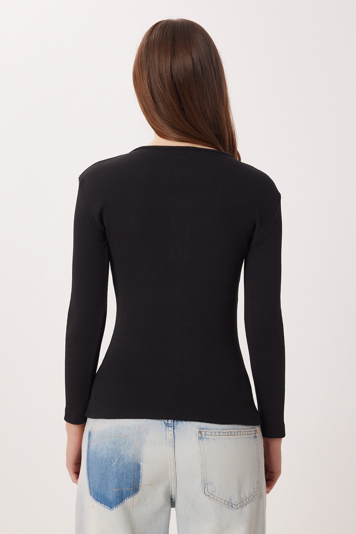 Çıtçıtlı Fitilli Örme Bluz SİYAH LRN0015