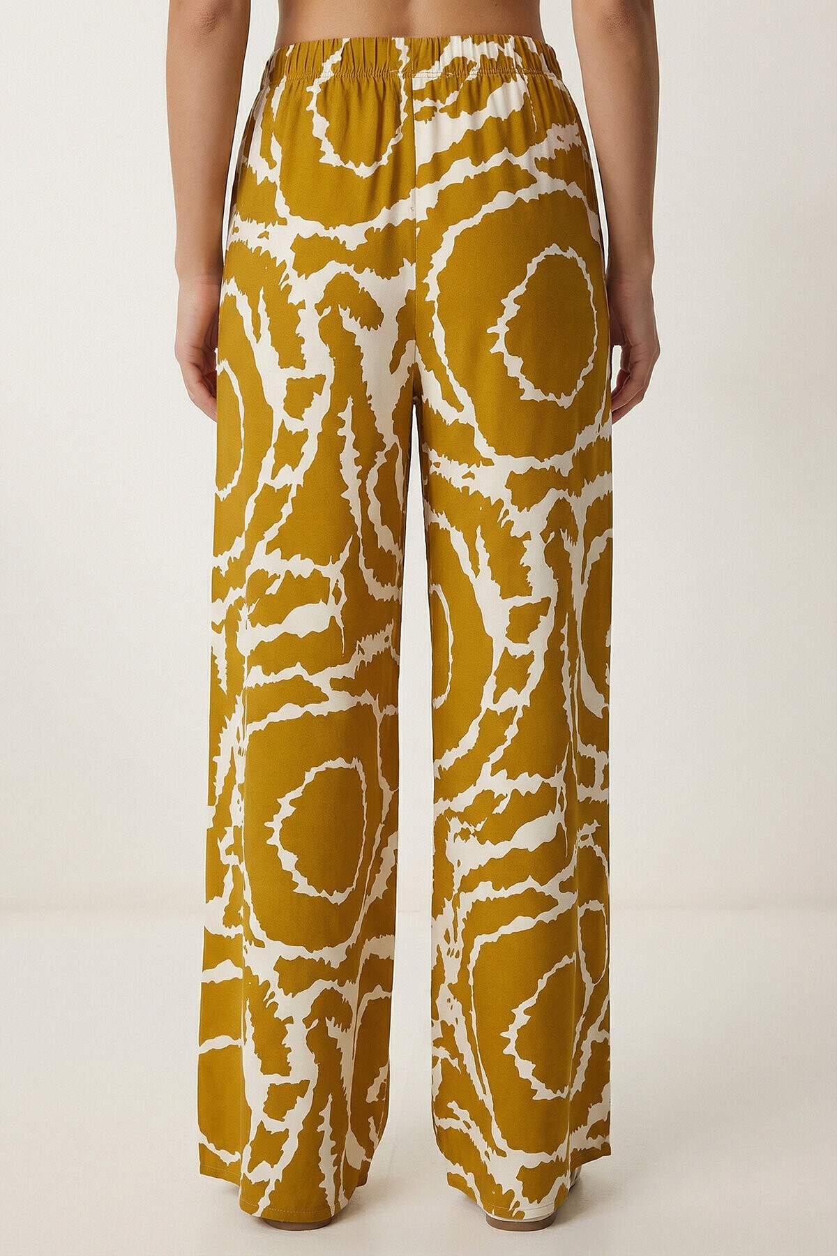 Desenli Yazlık Viskon Kimono Pantolon Takım HARDAL KEMİK LRN0013