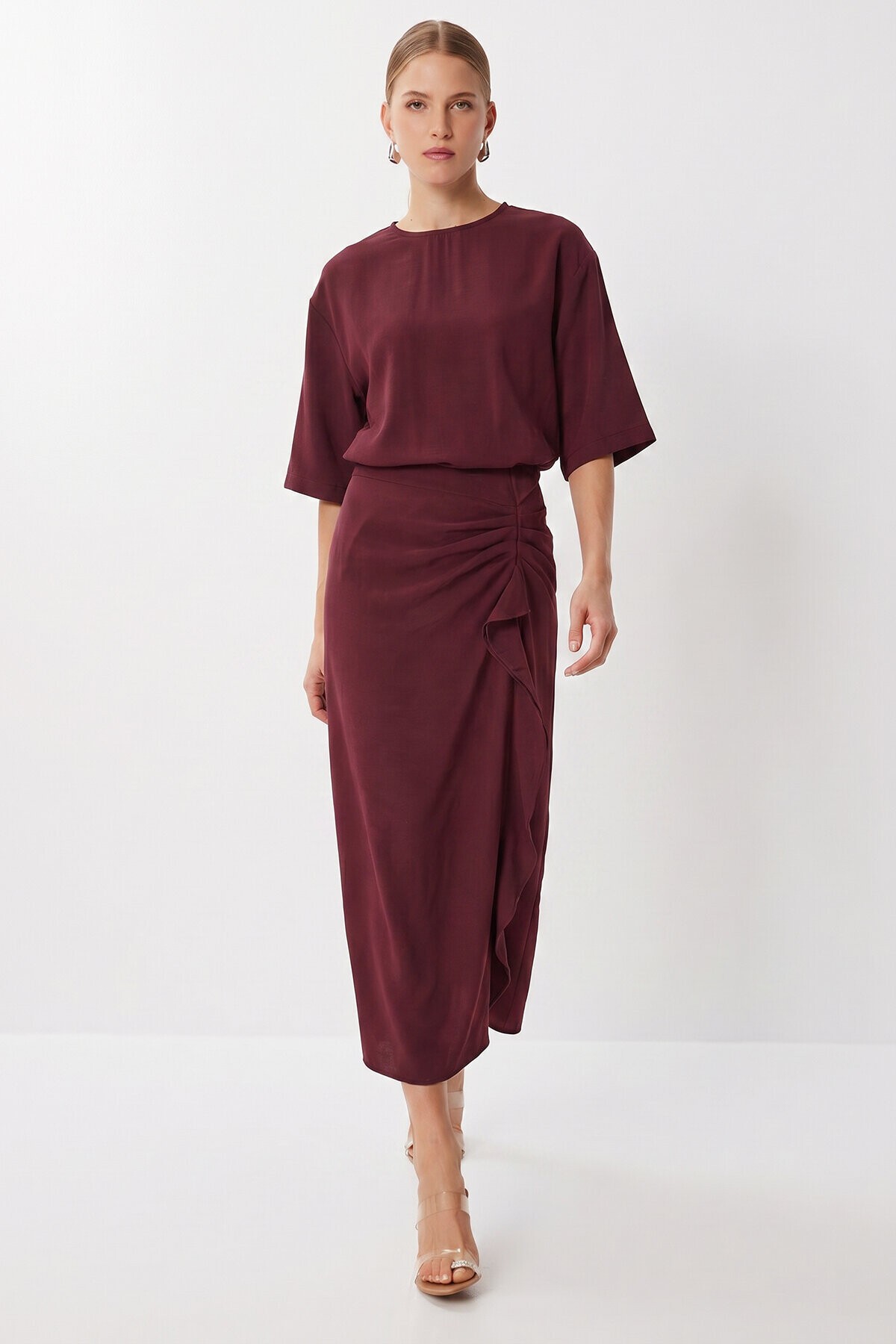 Drapeli Midi Modal Elbise MÜRDÜM LNT0033