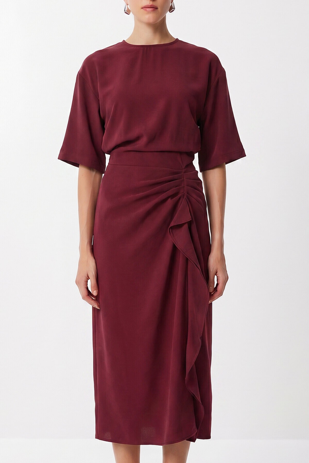 Drapeli Midi Modal Elbise MÜRDÜM LNT0033