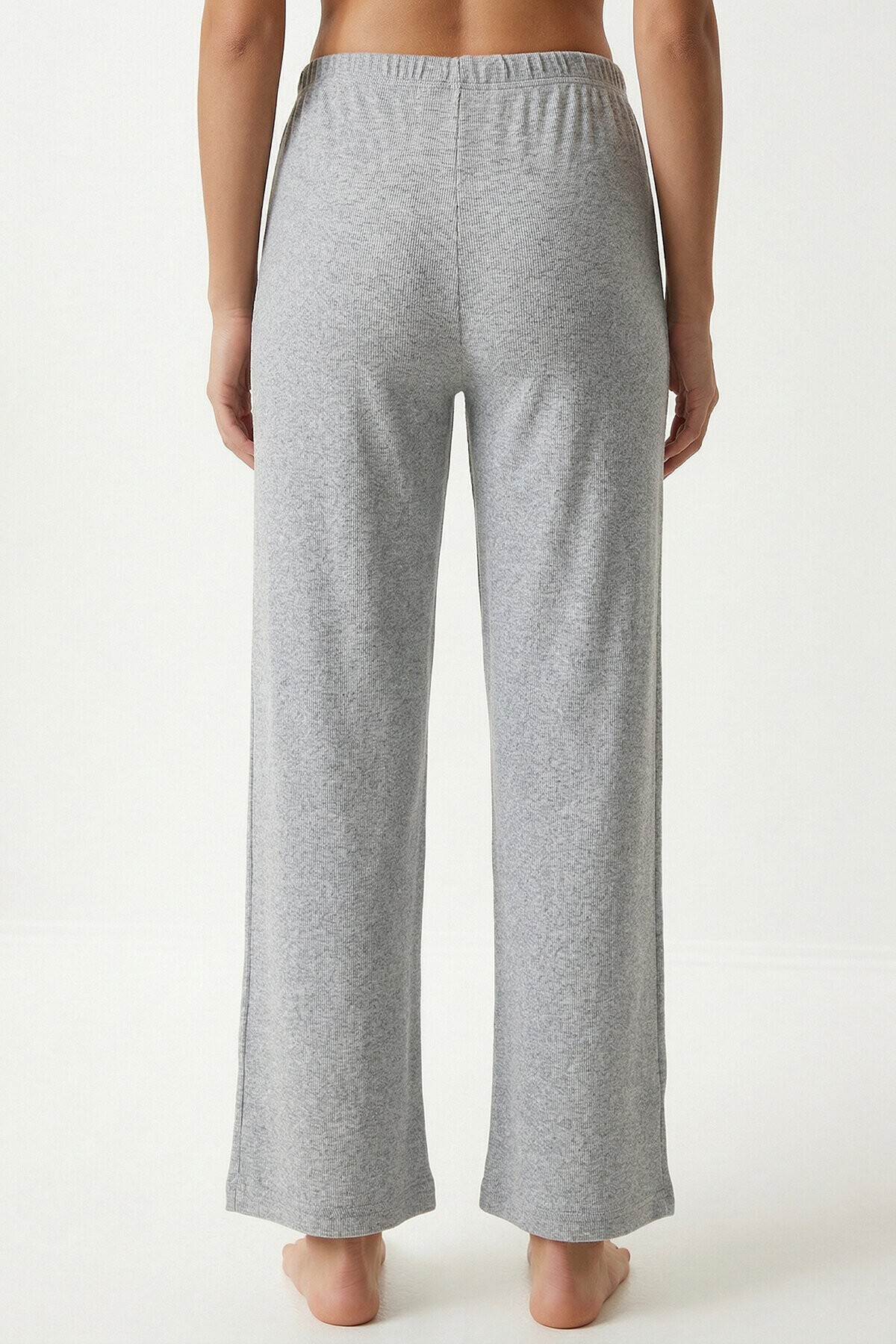 Düğmeli Fitilli Örme Hırka Pijama Takımı GRİ MELANJ LRN0017