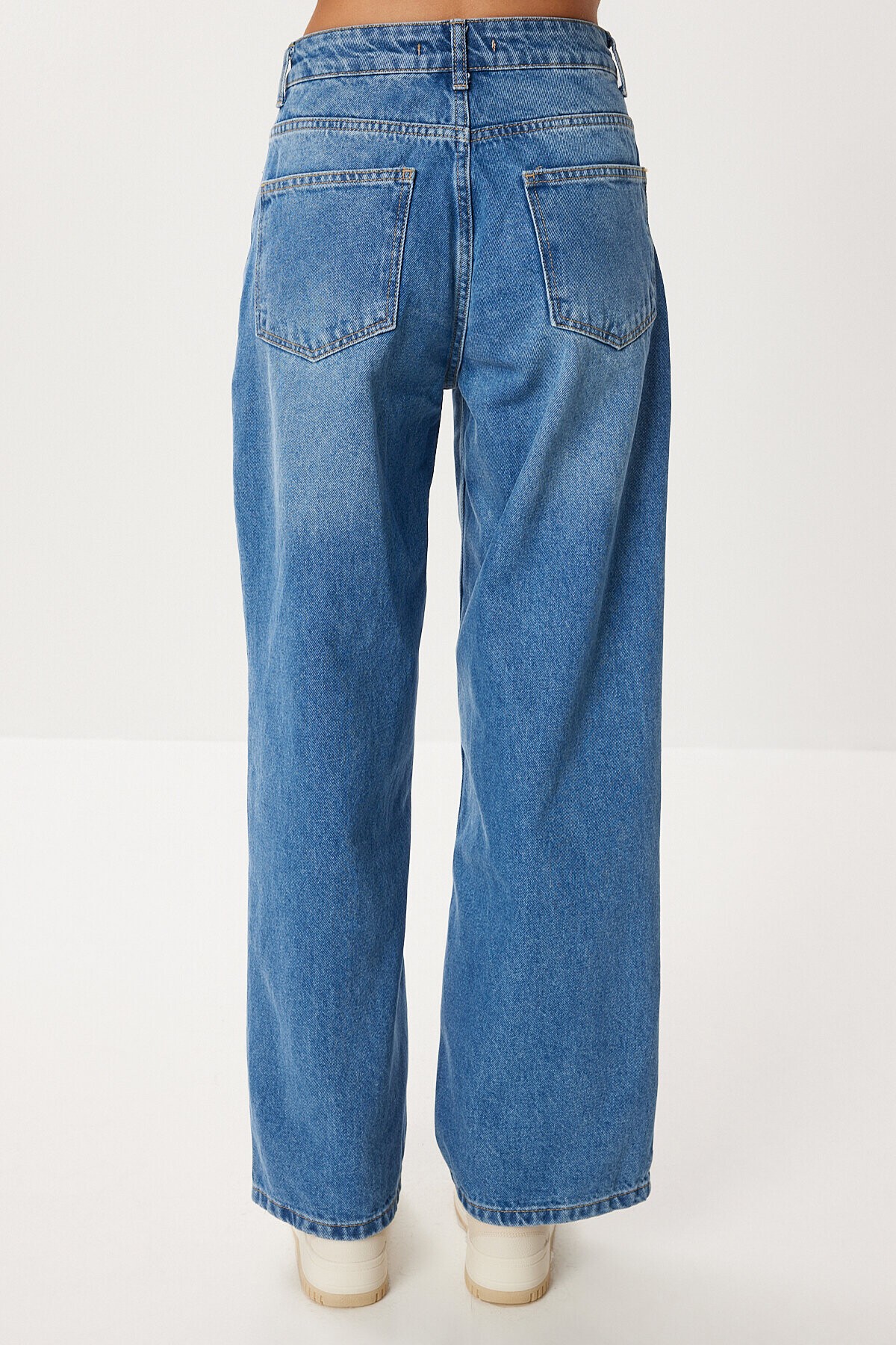 Düz Paça Yüksek Bel Jean P0288 ORTA MAVİ LRI0019