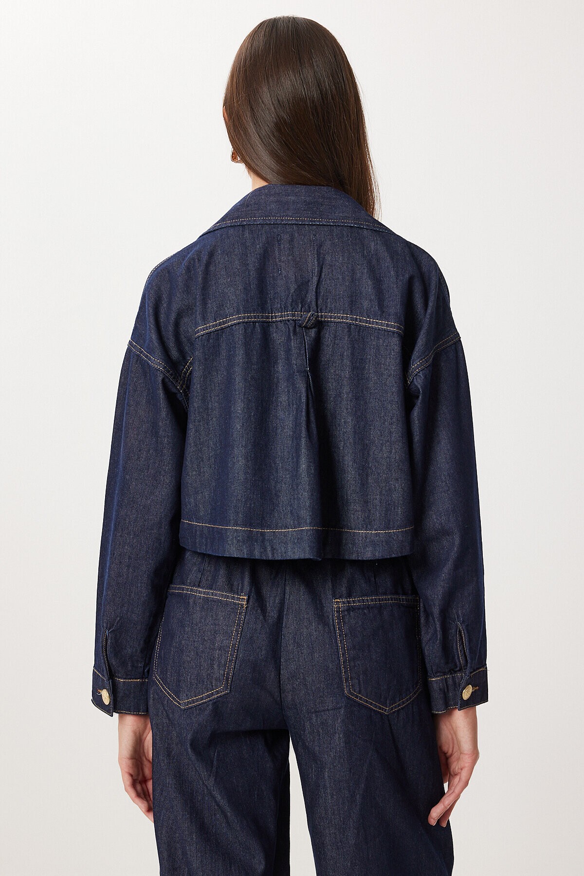 Gold Düğmeli Denim Ceket Pantolon Takım KOYU MAVİ LRI0014