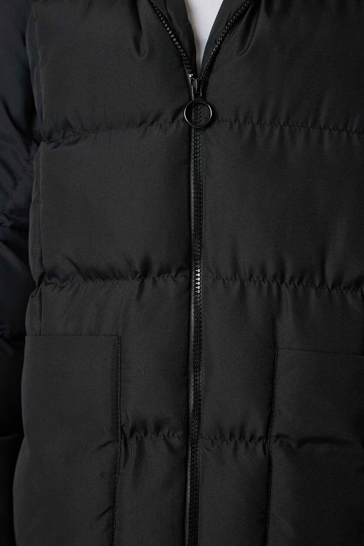 Kapüşonlu Oversize Uzun Şişme Kaban SİYAH LNT0001