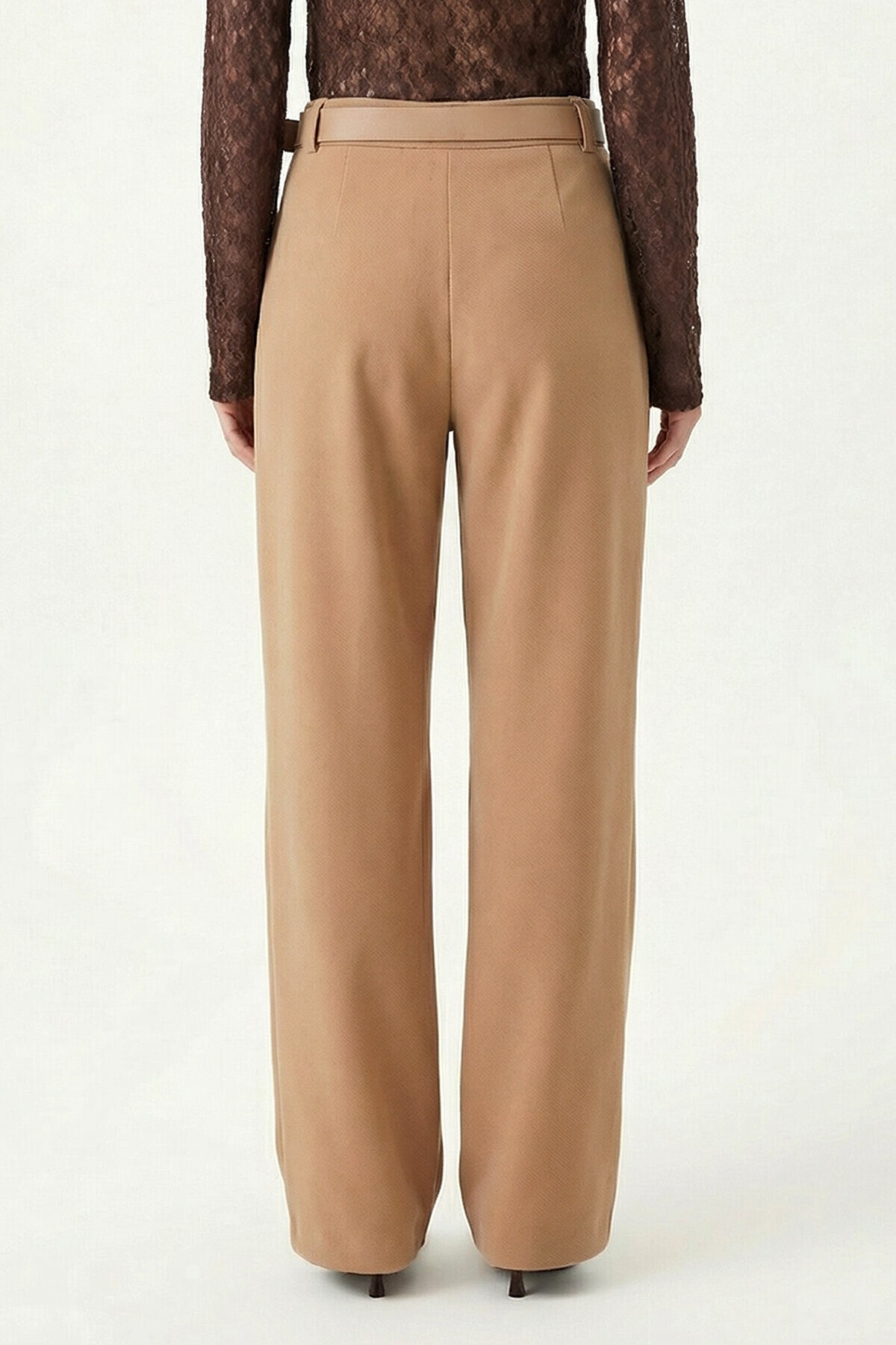 Kemerli Geniş Paça Esnek Örme Pantolon BİSKÜVİ LZV0045