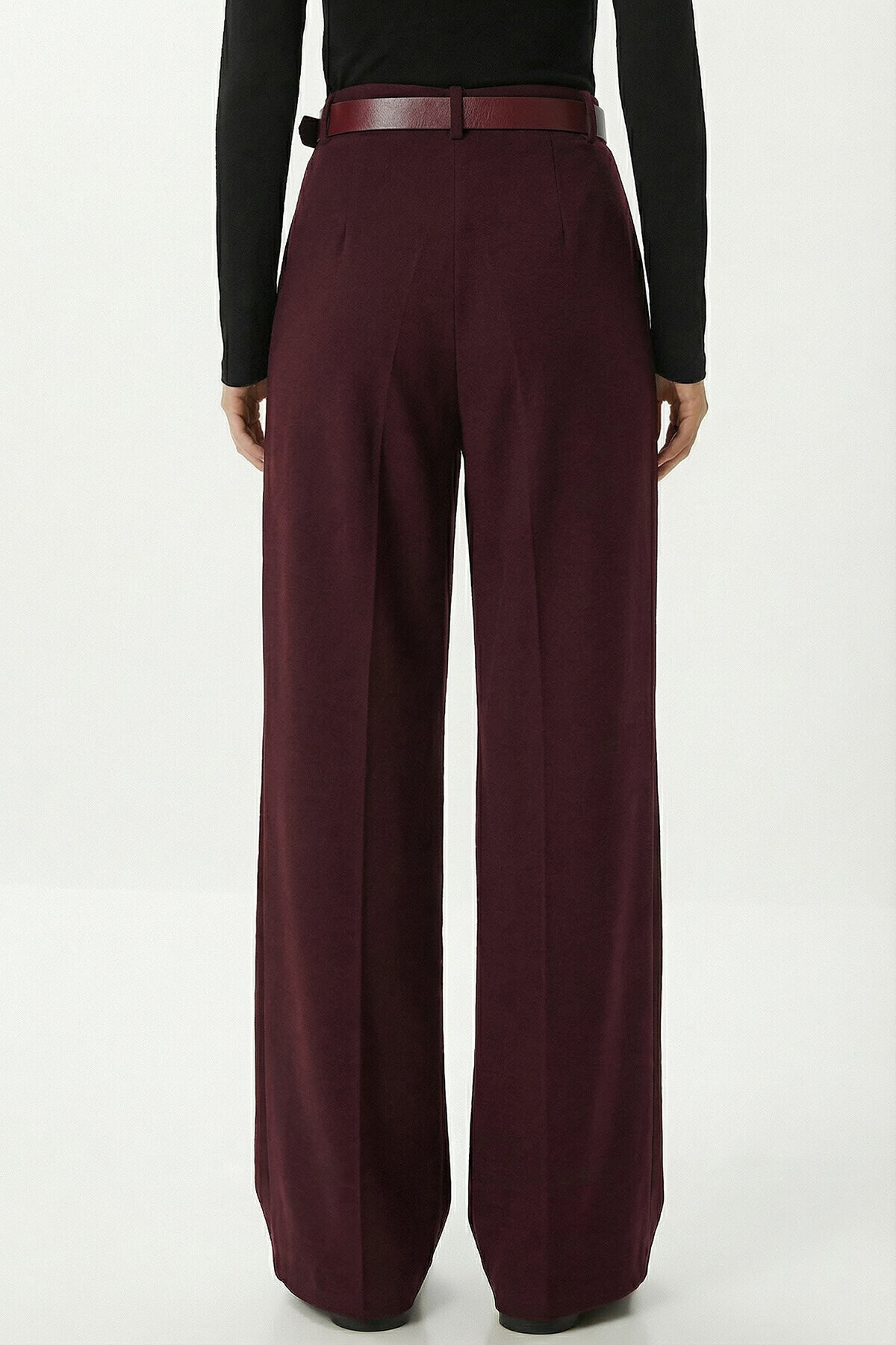 Kemerli Geniş Paça Esnek Örme Pantolon BORDO LZV0045