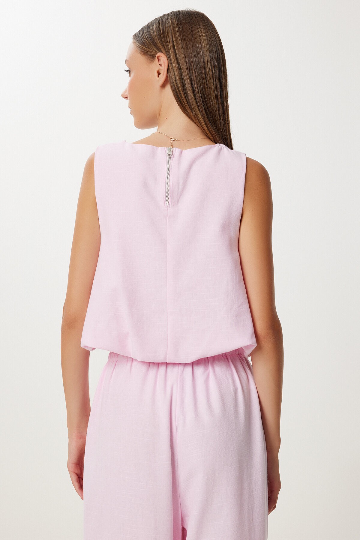 Keten Culotte Pantolon Bluz Takım ŞEKER PEMBE LRV0116