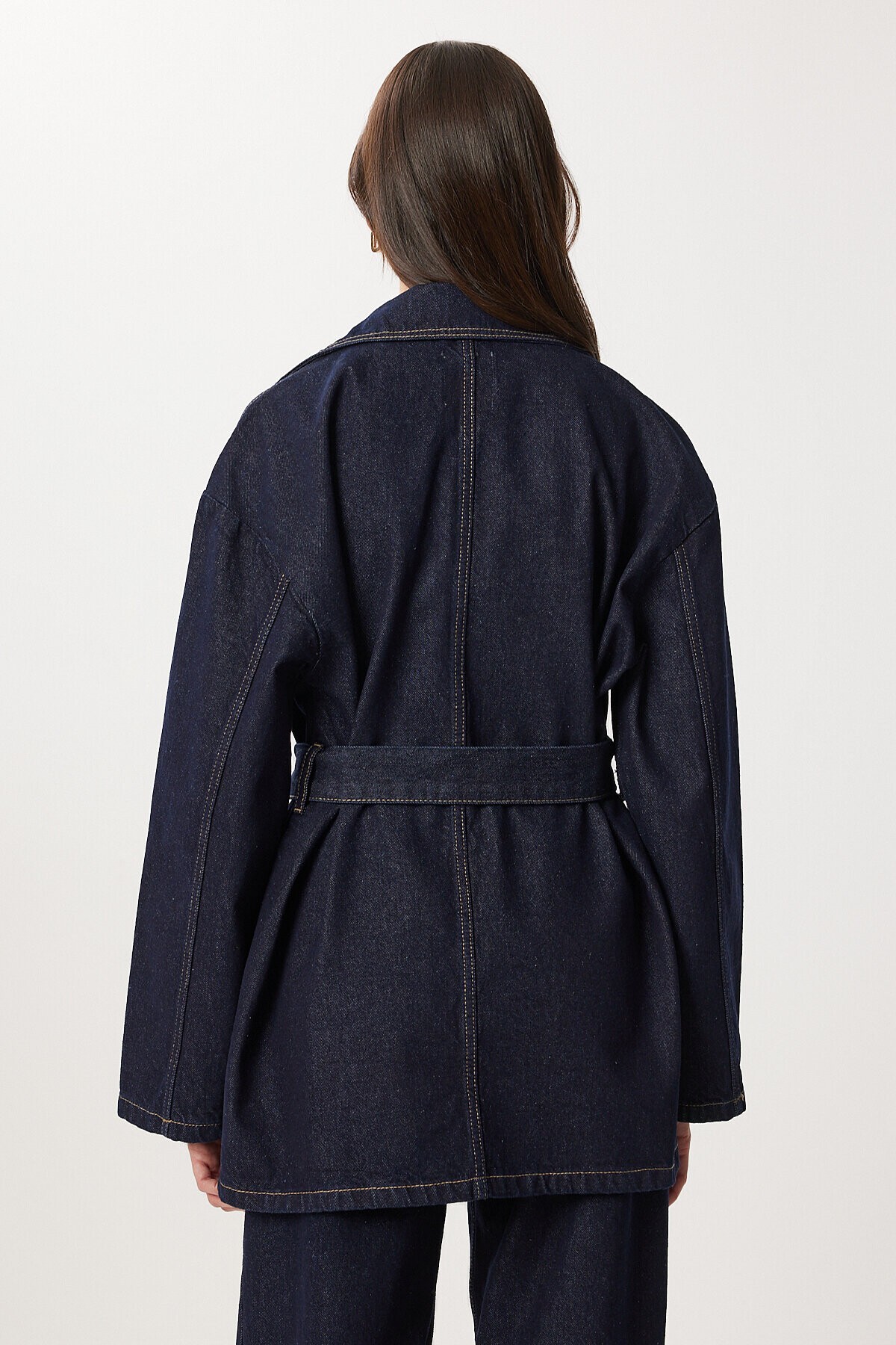 Kuşaklı Denim Ceket Pantolon Takım KOYU MAVİ LRI0013