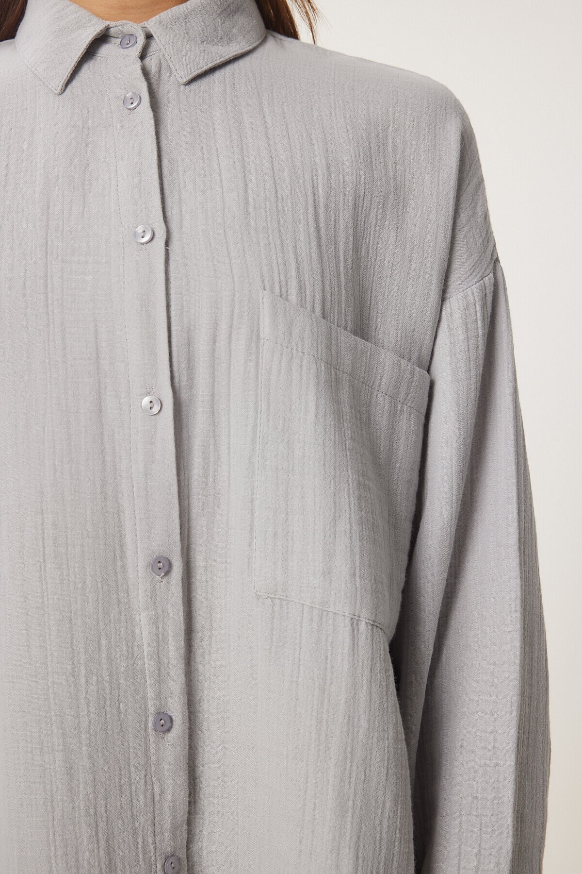 Oversize Basic Müslin Gömlek GRİ LMX0002