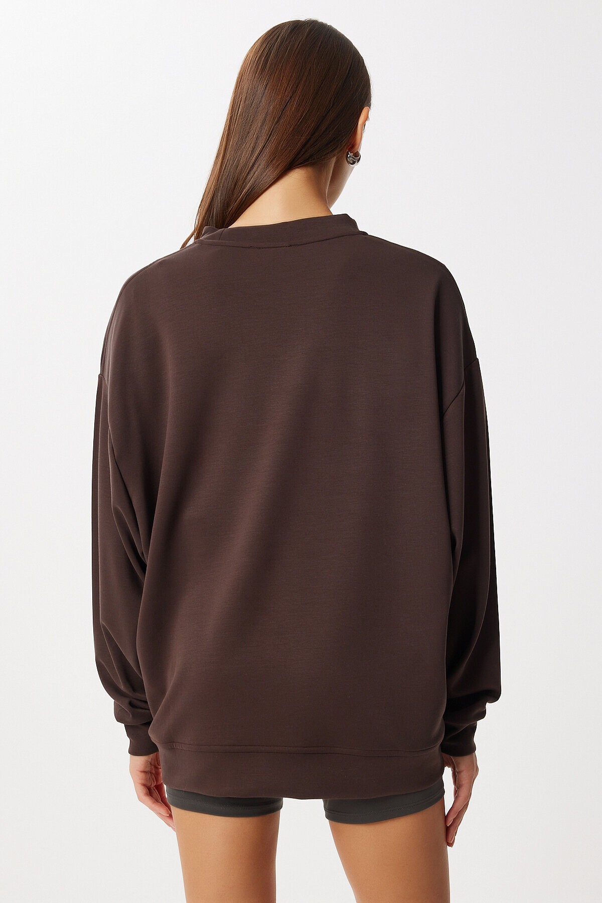 Oversize Basic Yumuşak Modal Sweatshirt KAHVERENGİ LUB0249