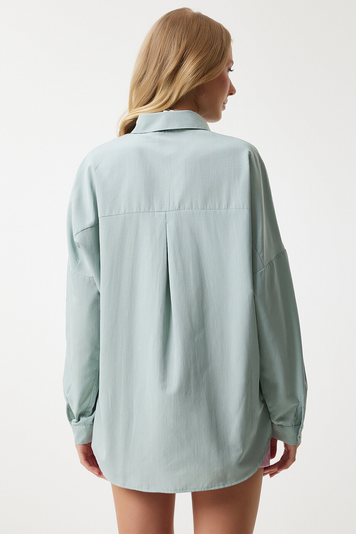 Oversize Uzun Basic Gömlek ÇAĞLA YEŞİLİ LMX0106
