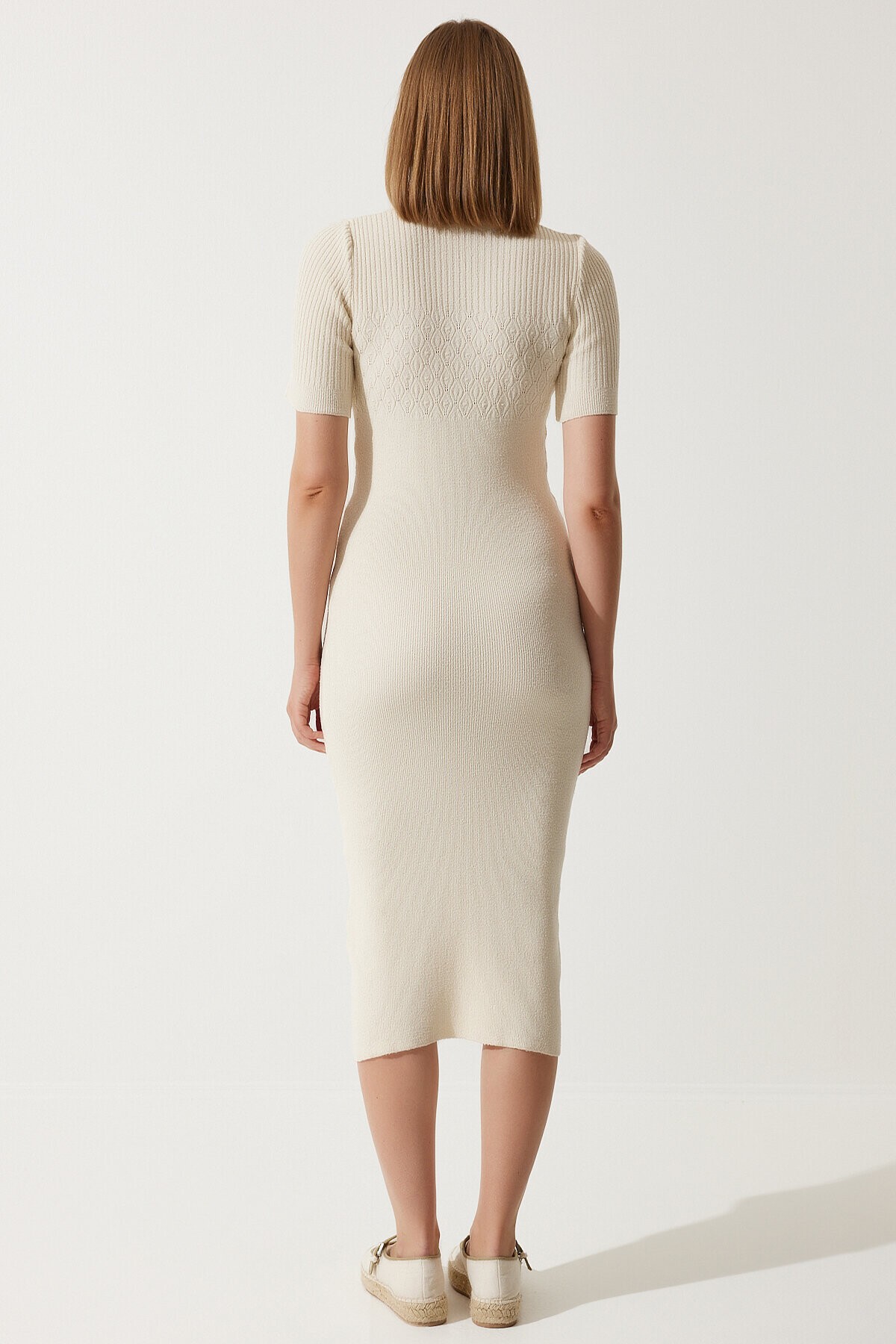 Polo Yaka Triko Elbise KREM LYY0055