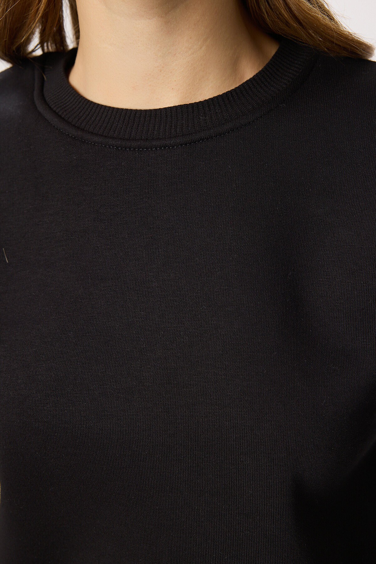 Şardonlu Crop Sweatshirt SİYAH LUB0043