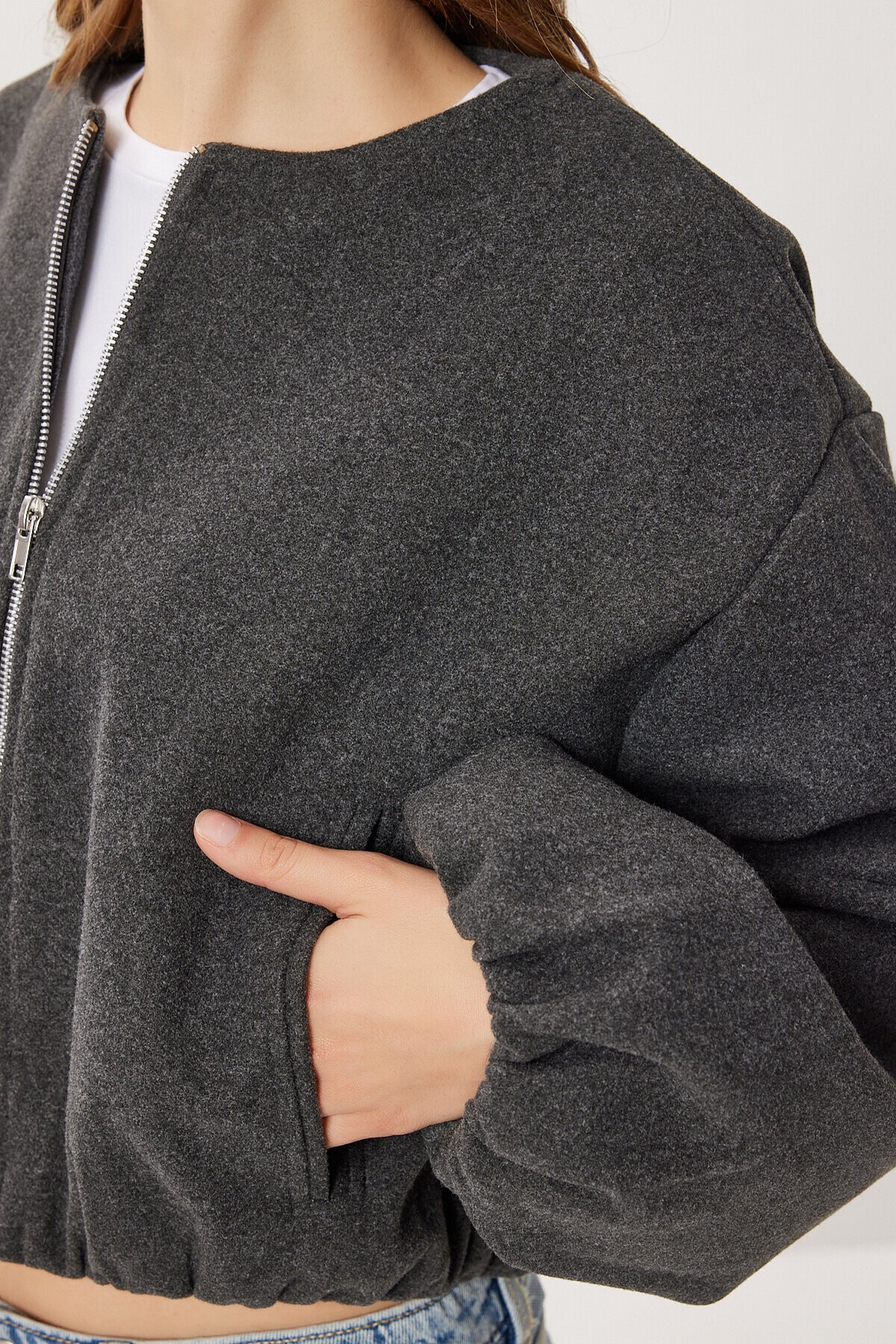 Soft Kaşe Bomber Ceket ANTRASİT LUB0248
