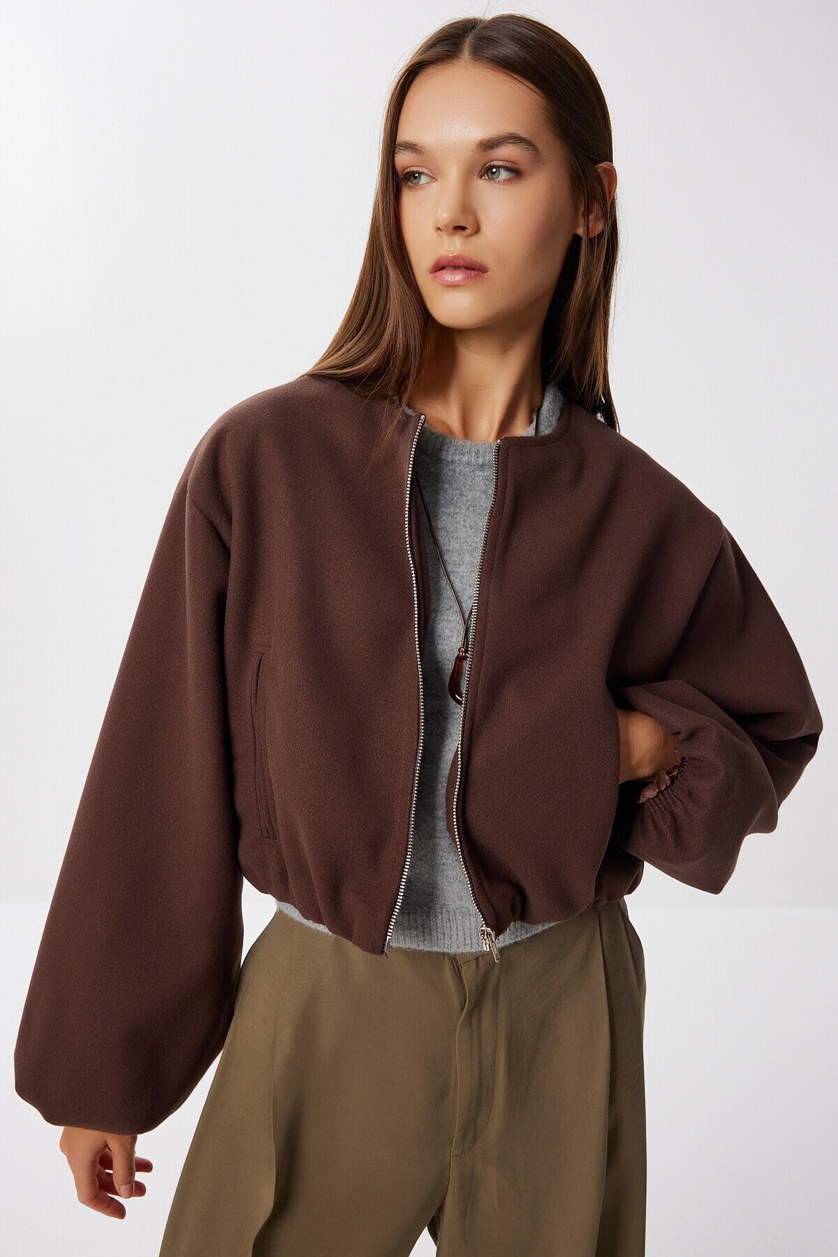 Soft Kaşe Bomber Ceket KAHVERENGİ LUB0248