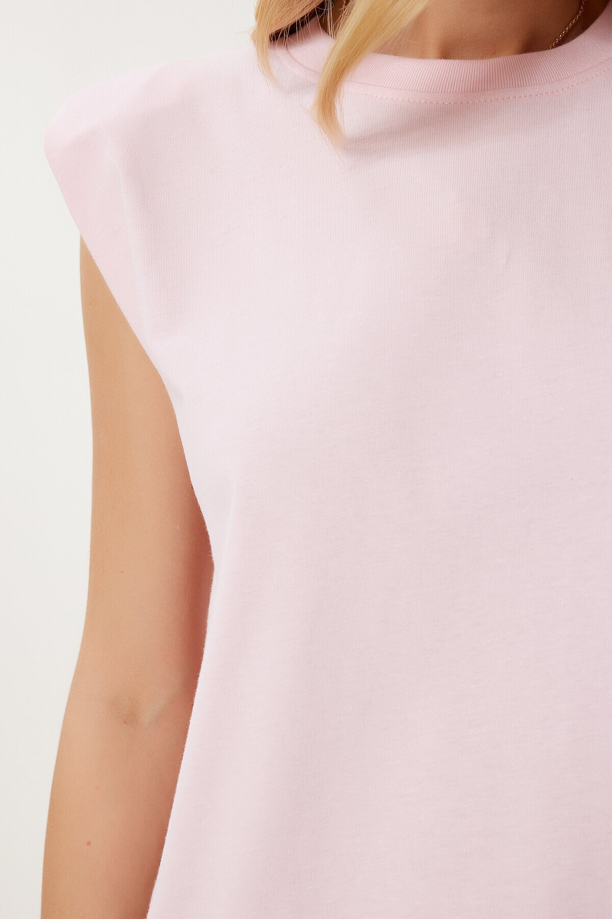 Vatkalı Pamuklu Örme T-shirt PEMBE LUB0109