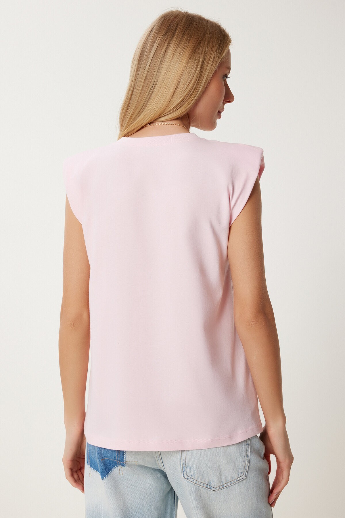 Vatkalı Pamuklu Örme T-shirt PEMBE LUB0109