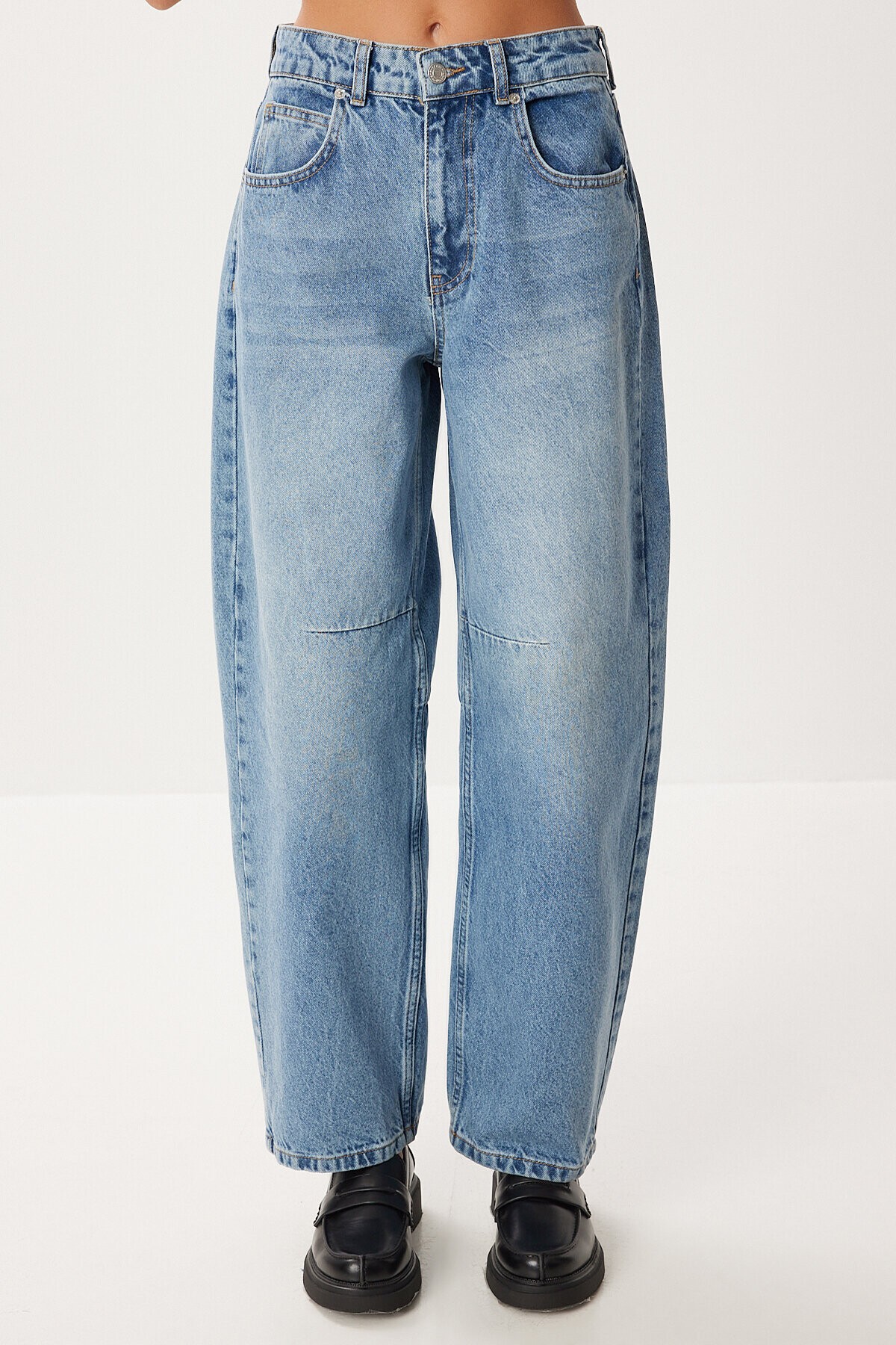 Yüksek Bel Balon Baggy Jean P0112 ORTA MAVİ LRI0018