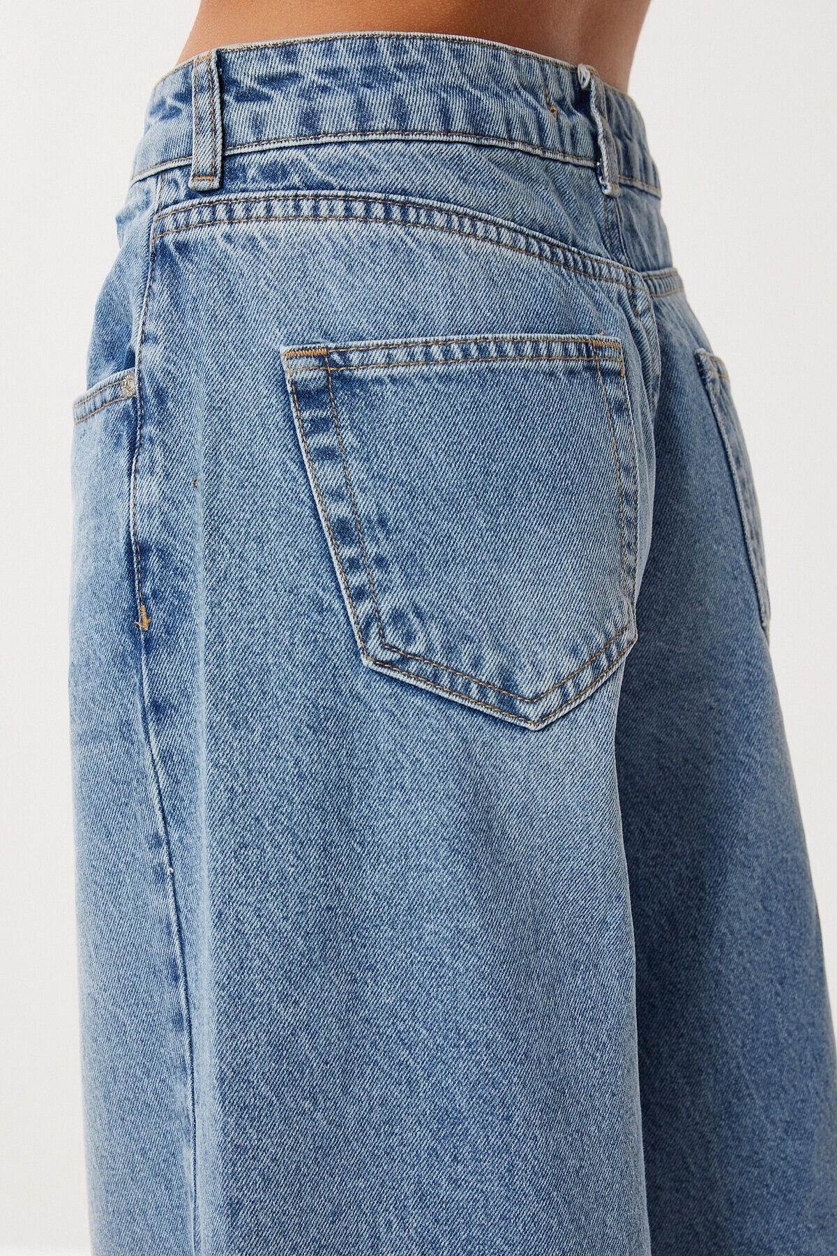 Yüksek Bel Balon Baggy Jean P0112 ORTA MAVİ LRI0018