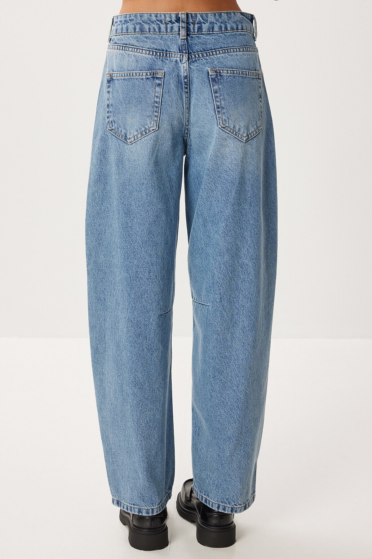 Yüksek Bel Balon Baggy Jean P0112 ORTA MAVİ LRI0018