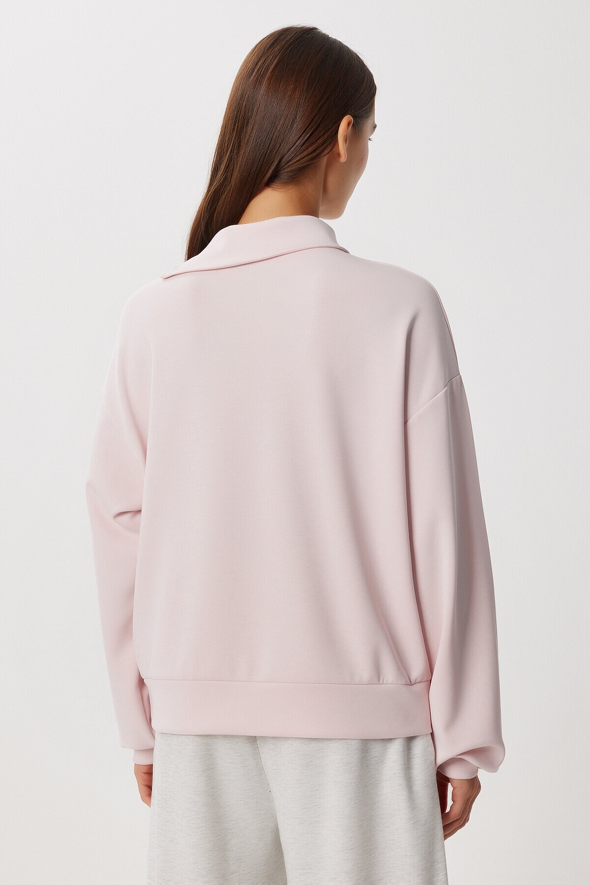 Yumuşak Dokulu Yan Fermuarlı Modal Sweatshirt ŞEKER PEMBE LUB0250