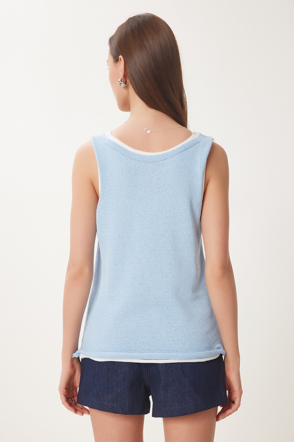 Atletli İkili Basic Triko Bluz GÖK MAVİ KEMİK LKİ0030