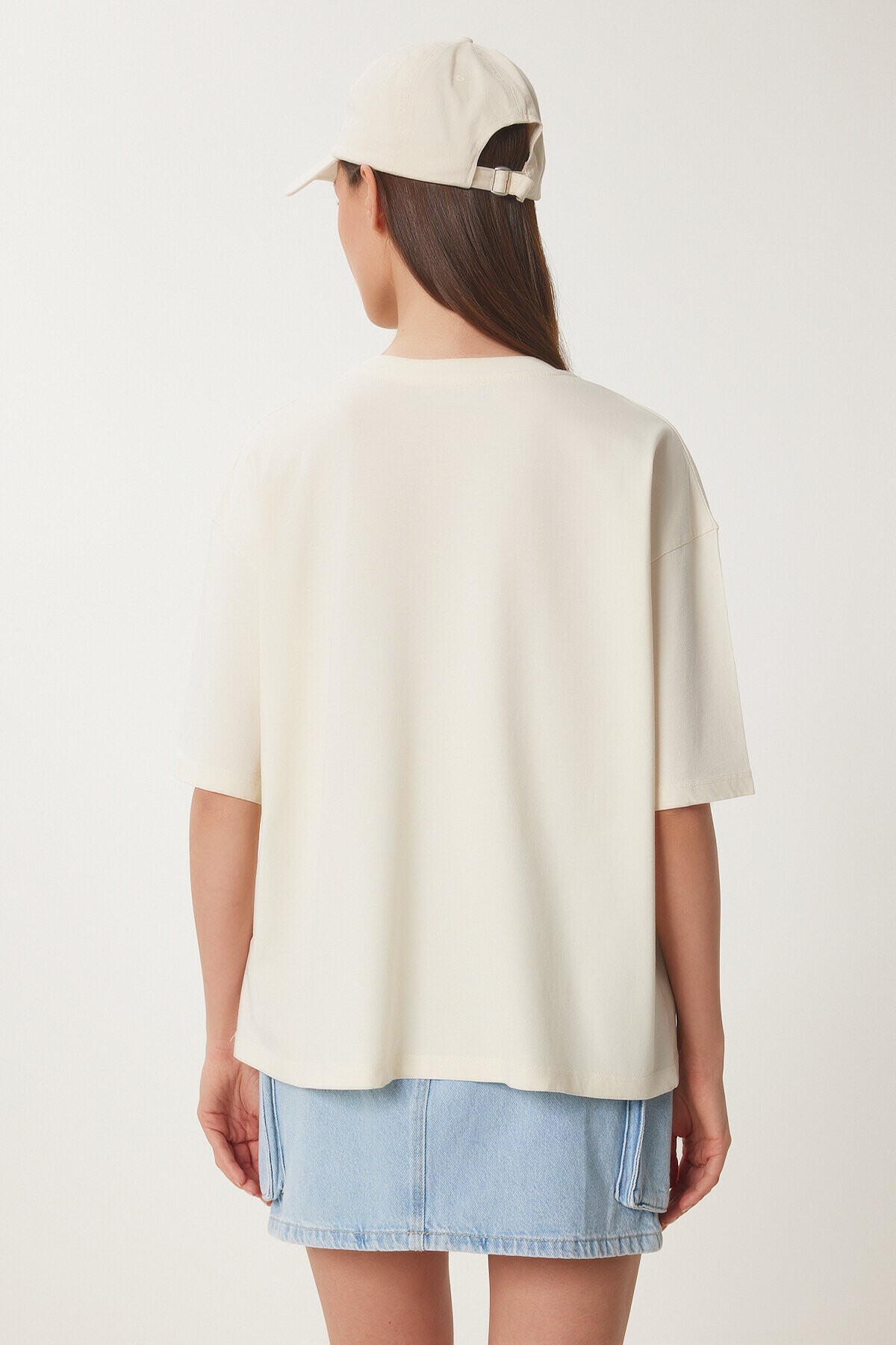 Ayıcık Baskılı Pamuklu Örme T-shirt KREM LUS0125