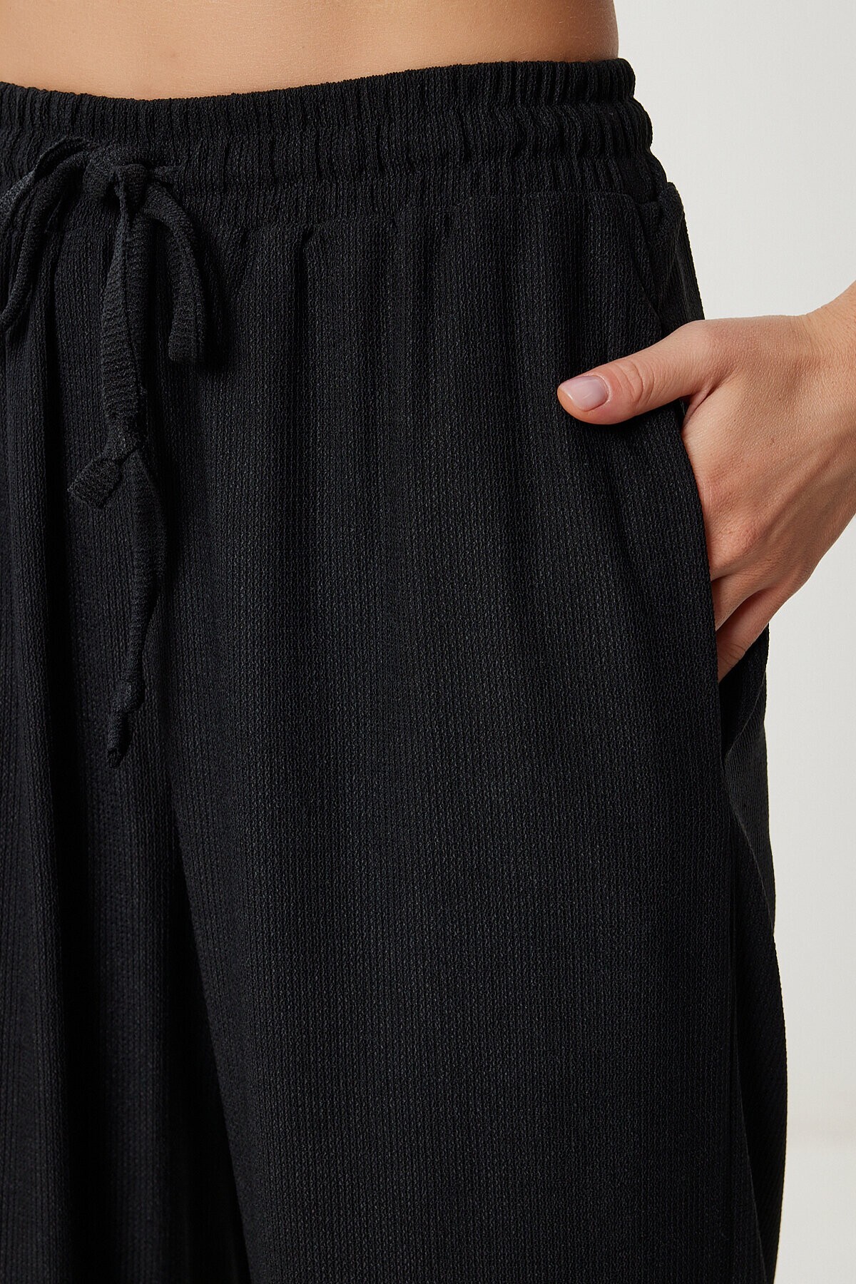 Cepli Geniş Paça Örme Pantolon SİYAH LYY0114