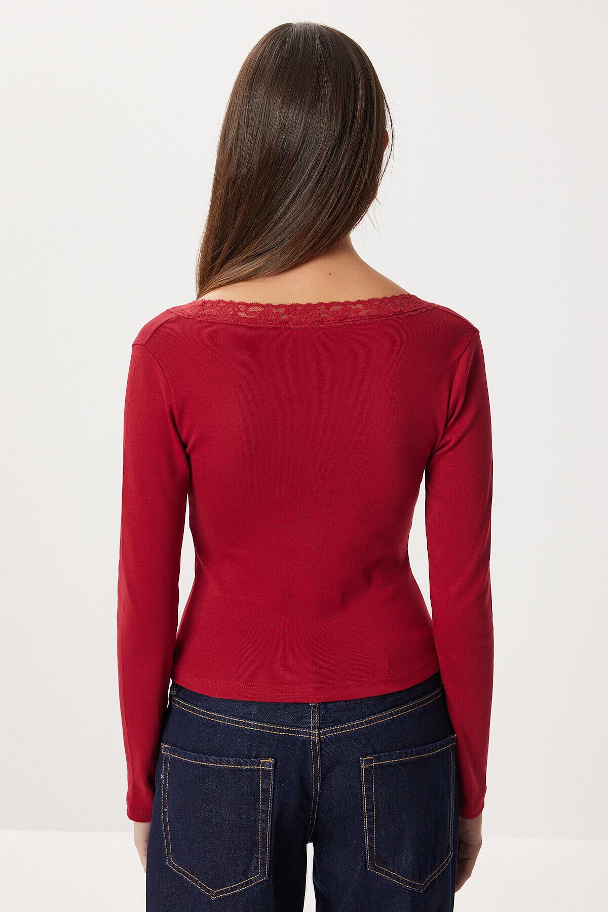 Dantel Detaylı Örme Bluz BORDO LUB0312
