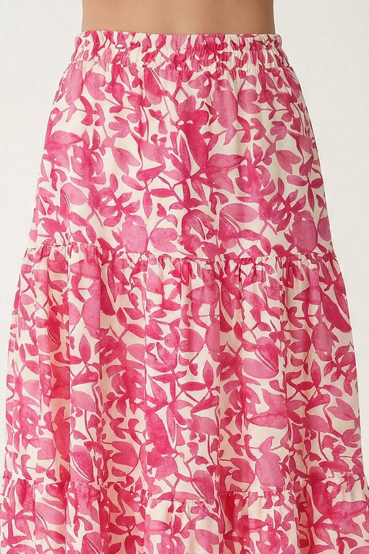 Desenli Yazlık Uzun Viskon Etek PEMBE KEMİK LRN0034